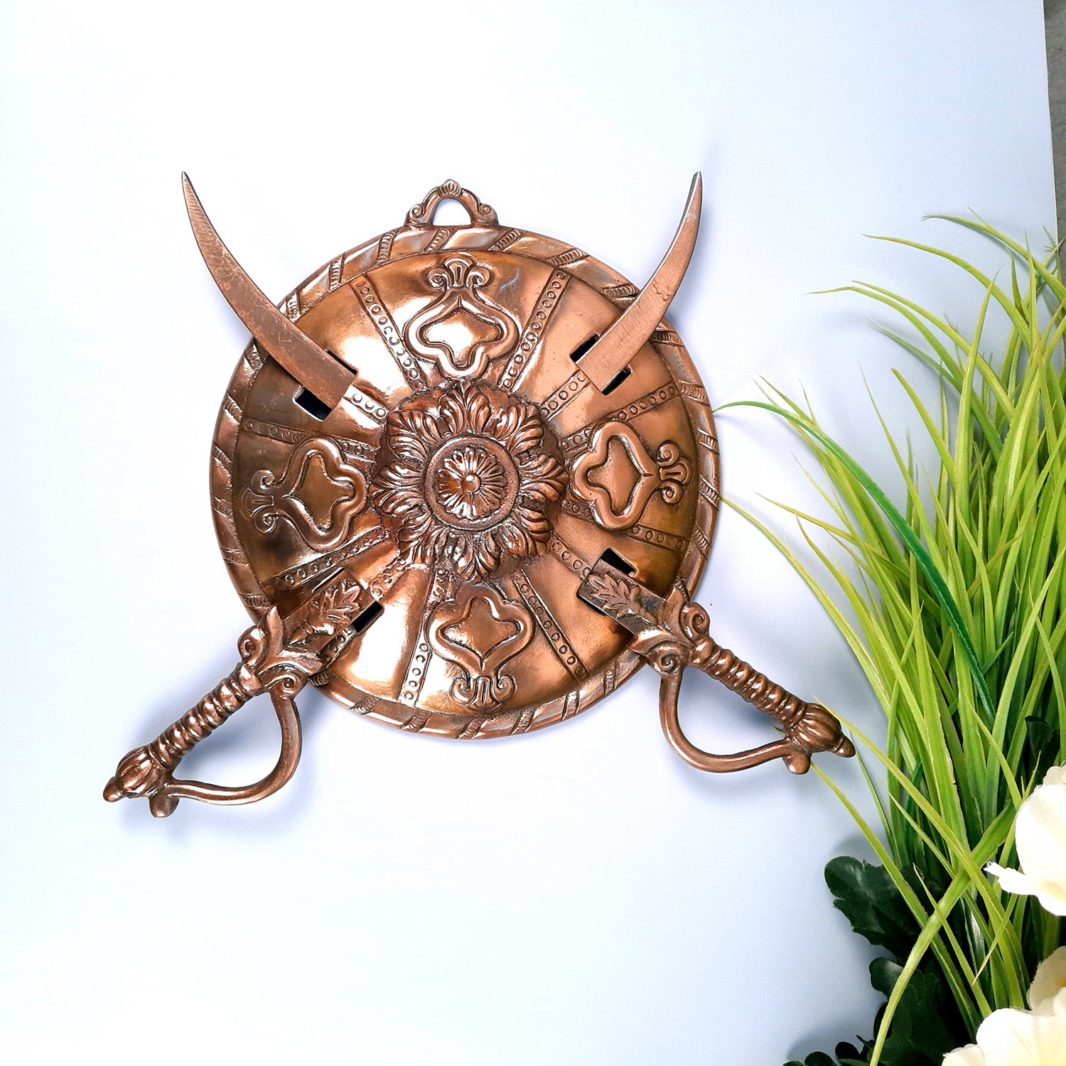 Swords & Shield Wall Hanging | Dhal Talwar Royal Hangings - For Home, Living Room, Wall Decor & Gifts - 13 Inch - apkamart