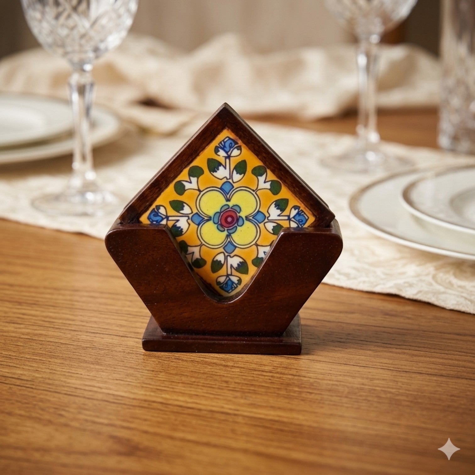Tea Coaster Set With Ceramic Tile – 3 Inch (4 Coasters) - Apkamart