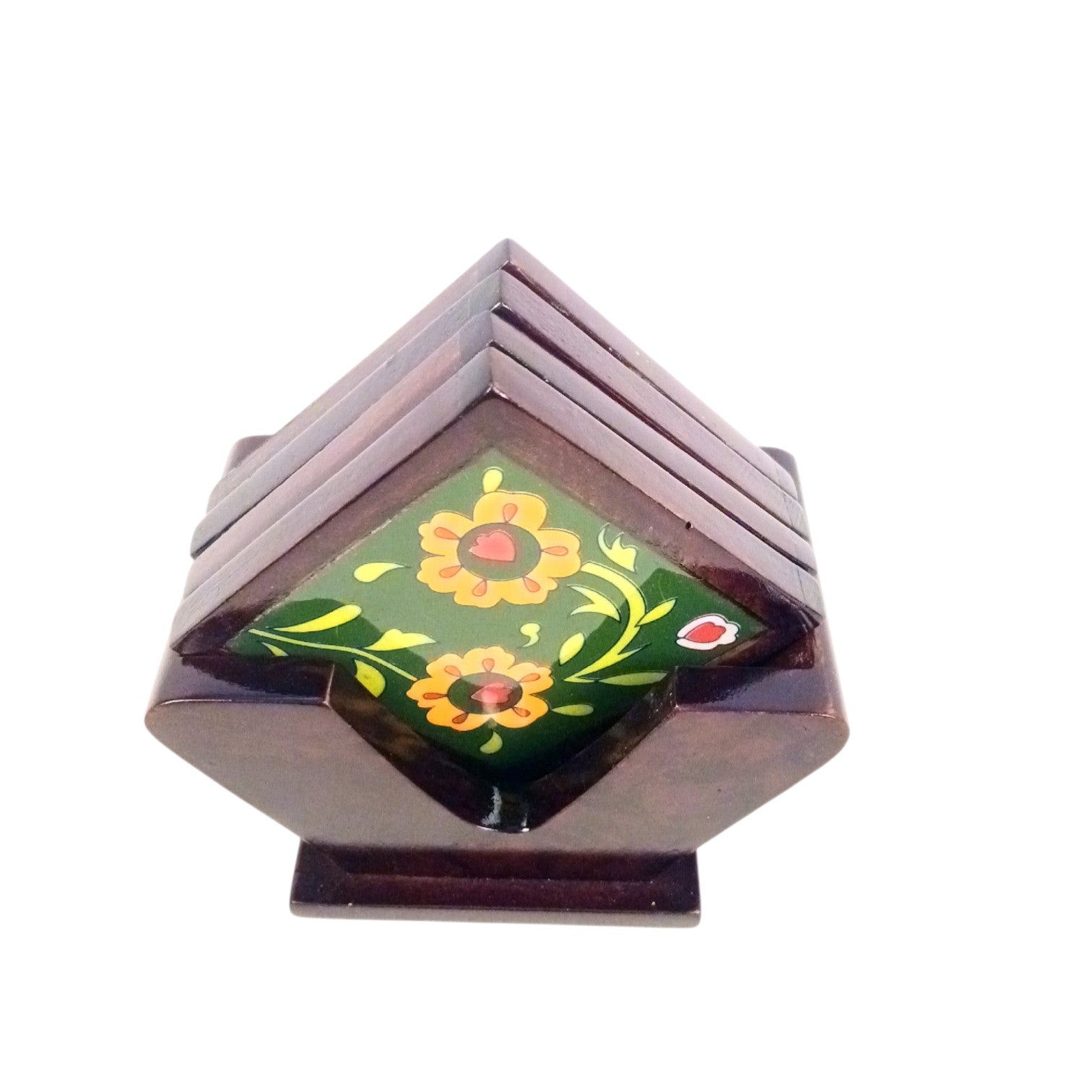 Wooden Tea Coaster With Ceramic Tile – 3 Inch (4 Coasters) - Apkamart