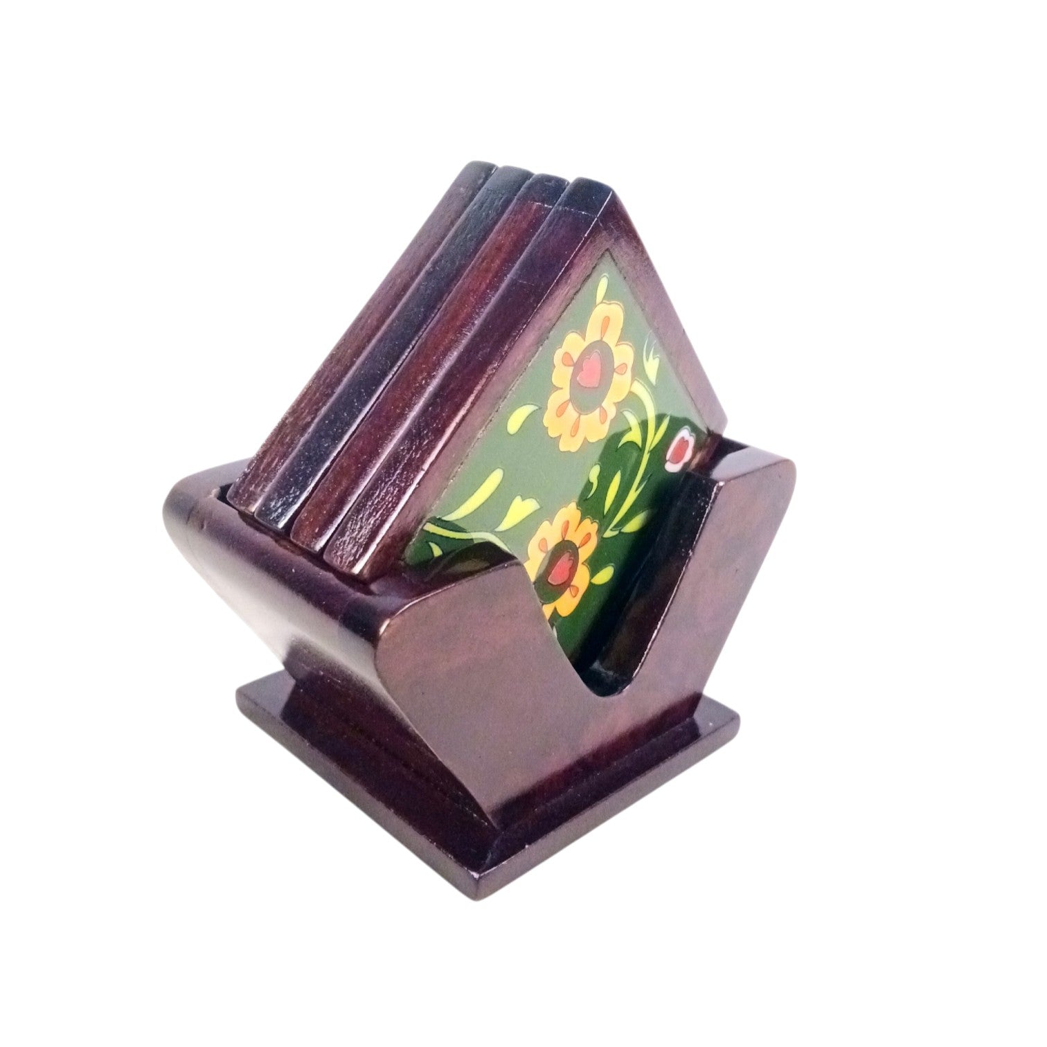 Wooden Tea Coaster With Ceramic Tile – 3 Inch (4 Coasters) - Apkamart