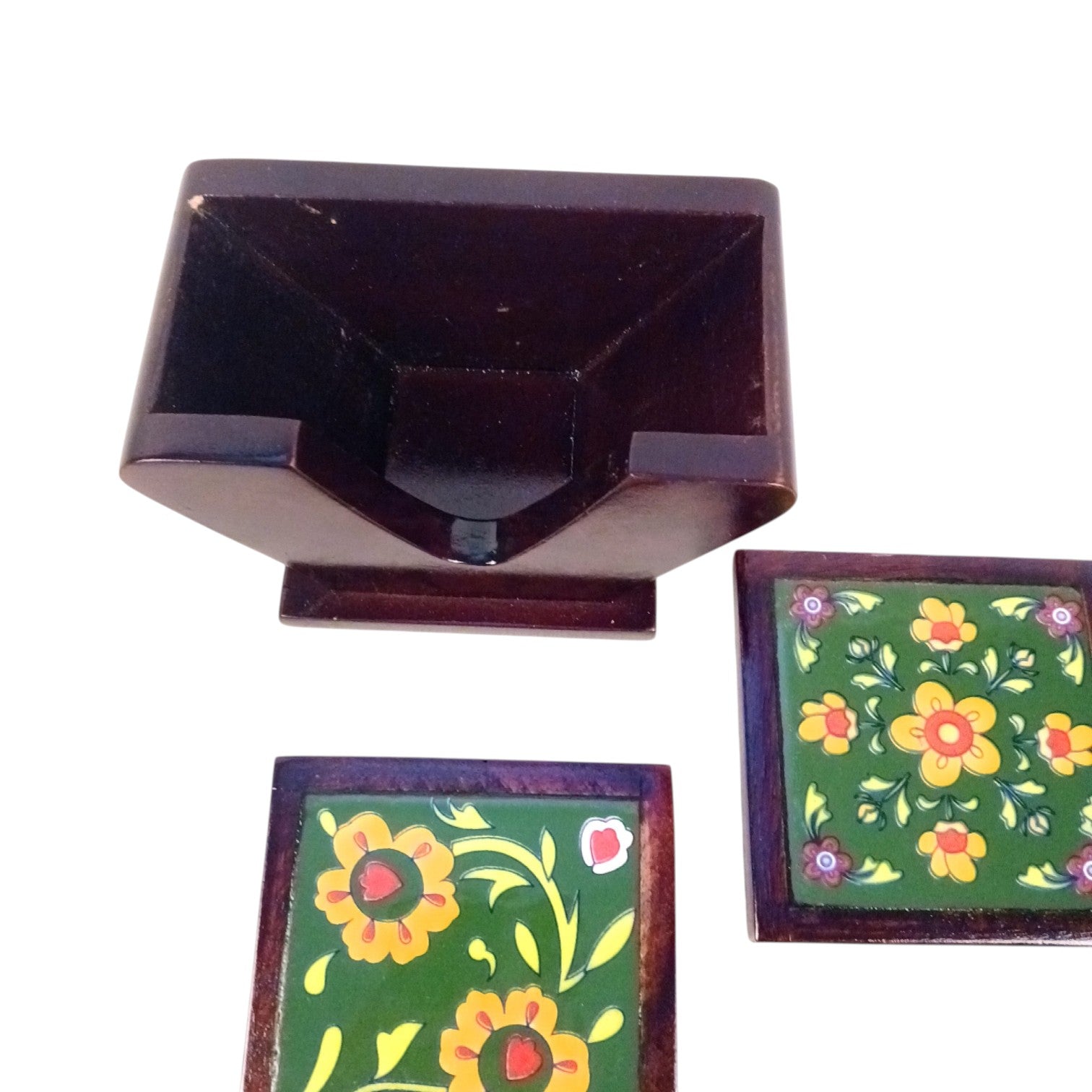 Wooden Tea Coaster With Ceramic Tile – 3 Inch (4 Coasters) - Apkamart
