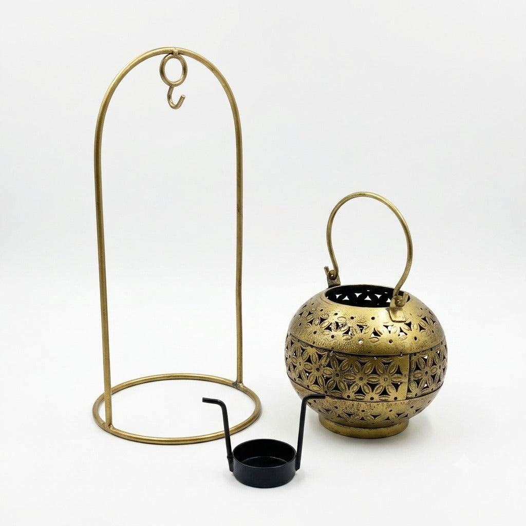 Tea Light Holder with Stand | Iron Hanging Lantern Candle Holder | Decorative Tealight Stand - 7 Inch