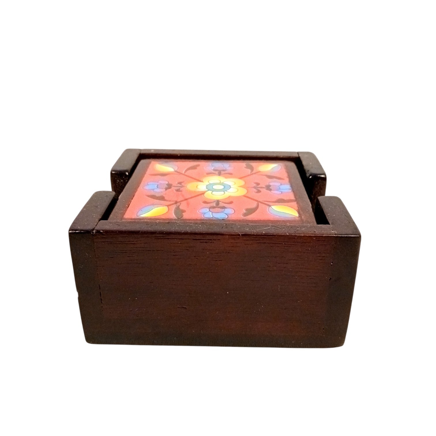 Wooden Tea Coaster Set | Handcrafted Tile Coasters for Tea, Coffee & Drinks | Wooden Table Coasters for Dining, Office, Kitchen & Home Decor - 4 Inch - Apkamart