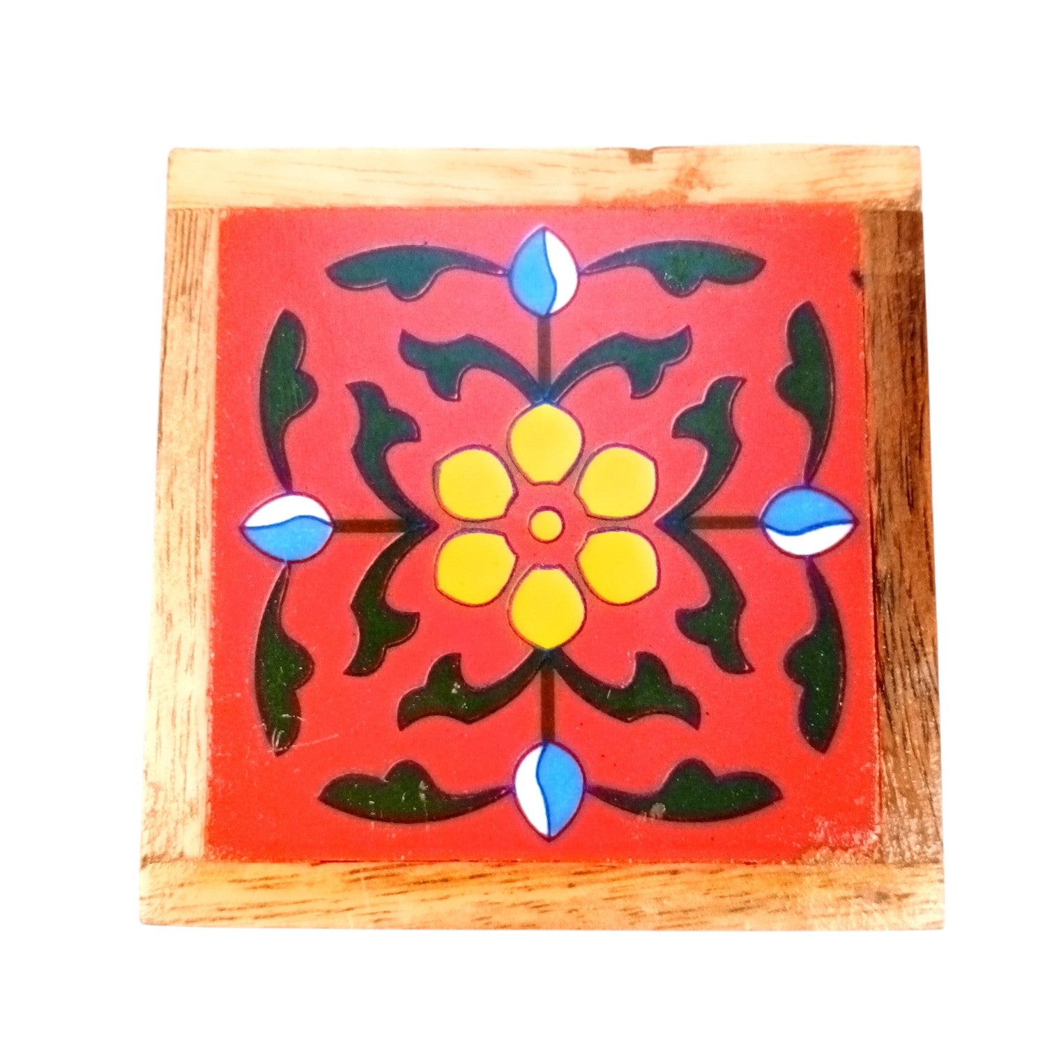Wooden Tea Coaster Set | Handcrafted Tile Coasters for Tea, Coffee & Drinks | Wooden Table Coasters for Dining, Office & Home Decor - 4 Inch - Apkamart