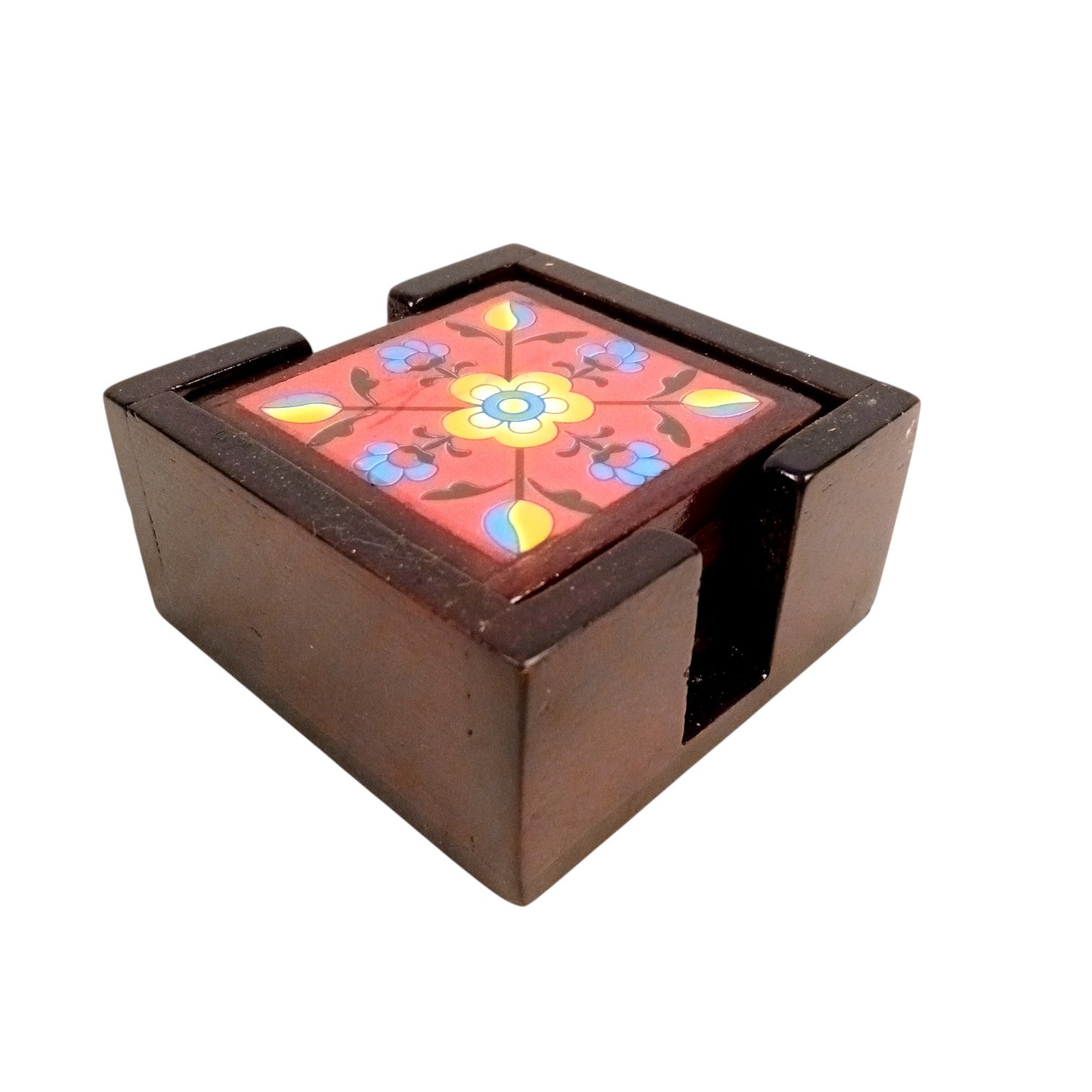 Wooden Tea Coaster Set | Handcrafted Tile Coasters for Tea, Coffee & Drinks | Wooden Table Coasters for Dining, Office, Kitchen & Home Decor - 4 Inch - Apkamart