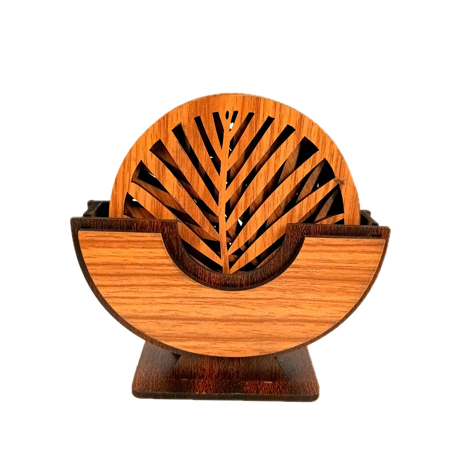 Tea Coasters | Wooden Coffee Coaster Set With Stand | Heat Pad | Dining Table Decor - For Kitchen, Tables, Hot Pots, Cups, Mugs - 5 Inch - Apkamart