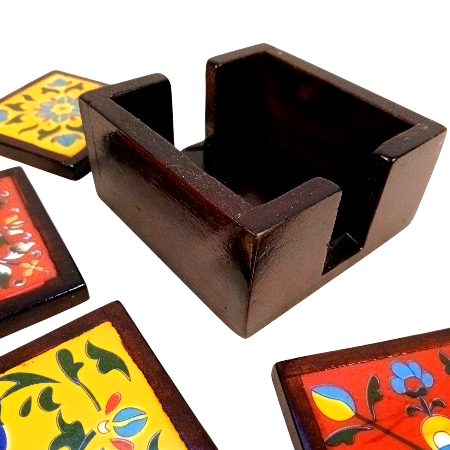 Wooden Tea Coaster Set | Handcrafted Tile Coasters for Tea, Coffee & Drinks | Wooden Table Coasters for Dining, Office, Kitchen & Home Decor - 4 Inch - Apkamart