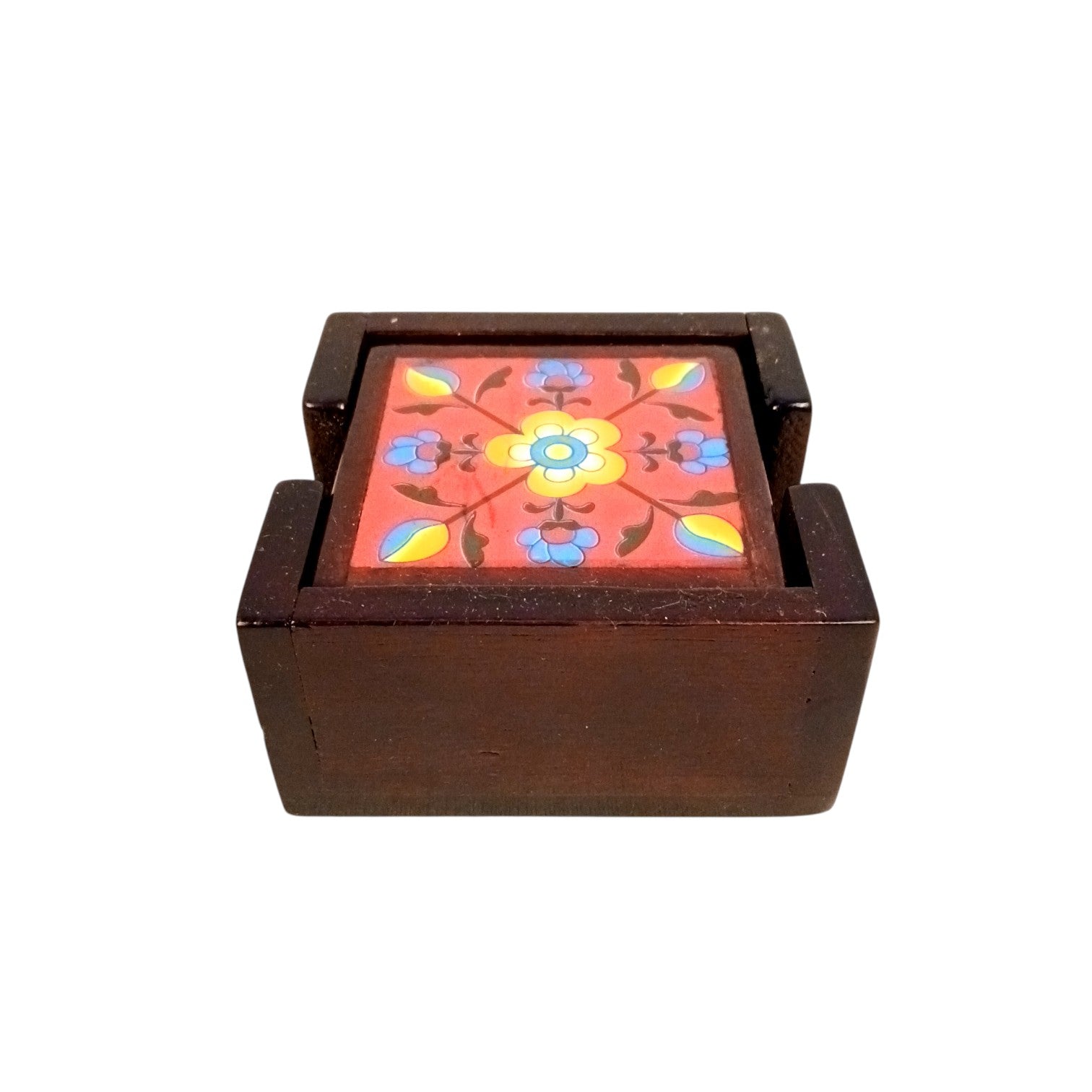 Wooden Tea Coaster Set | Handcrafted Tile Coasters for Tea, Coffee & Drinks | Wooden Table Coasters for Dining, Office, Kitchen & Home Decor - 4 Inch - Apkamart