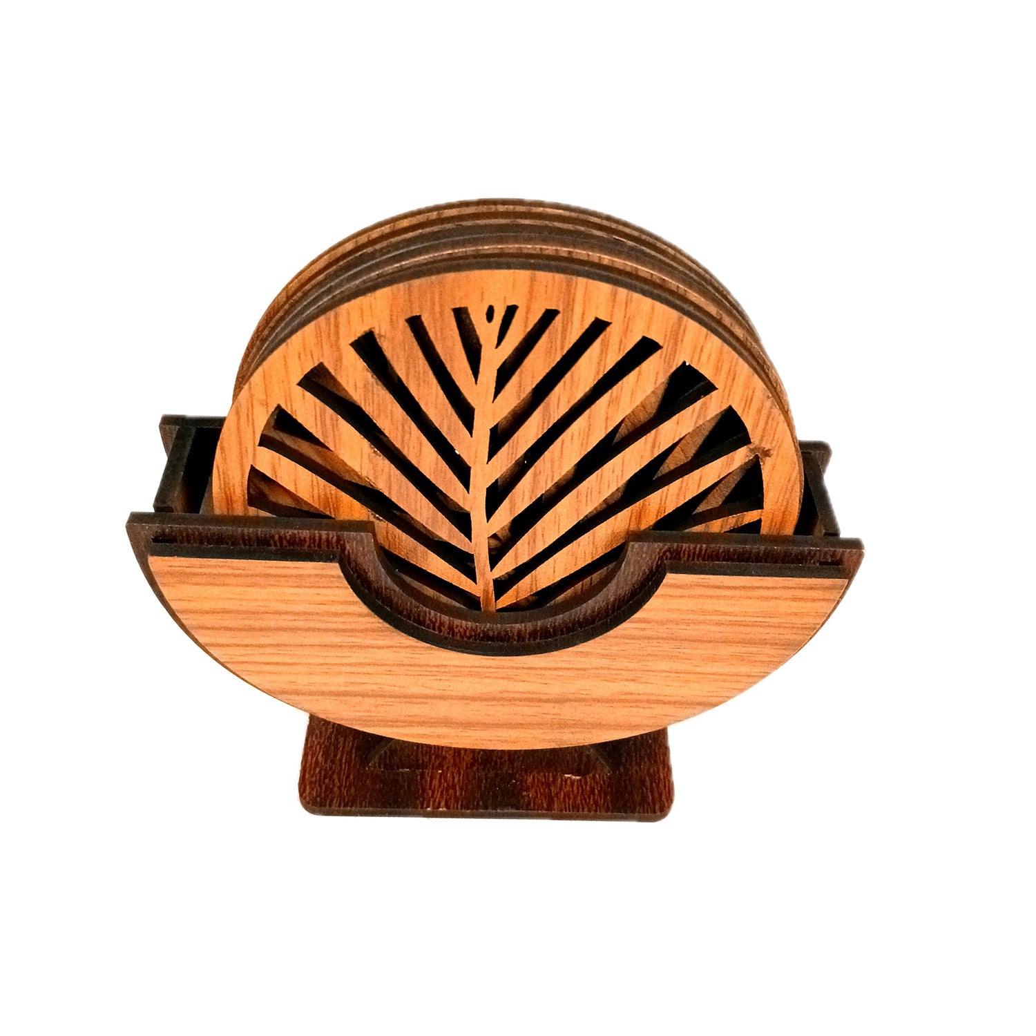 Tea Coasters | Wooden Coffee Coaster Set With Stand | Heat Pad | Dining Table Decor - For Kitchen, Tables, Hot Pots, Cups, Mugs - 5 Inch - Apkamart