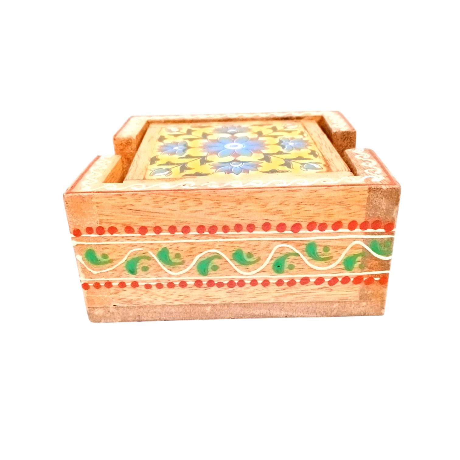 Wooden Tea Coaster Set | Handcrafted Tile Coasters for Tea, Coffee & Drinks | Wooden Table Coasters for Dining, Office, Kitchen & Home Decor - 4 Inch - Apkamart