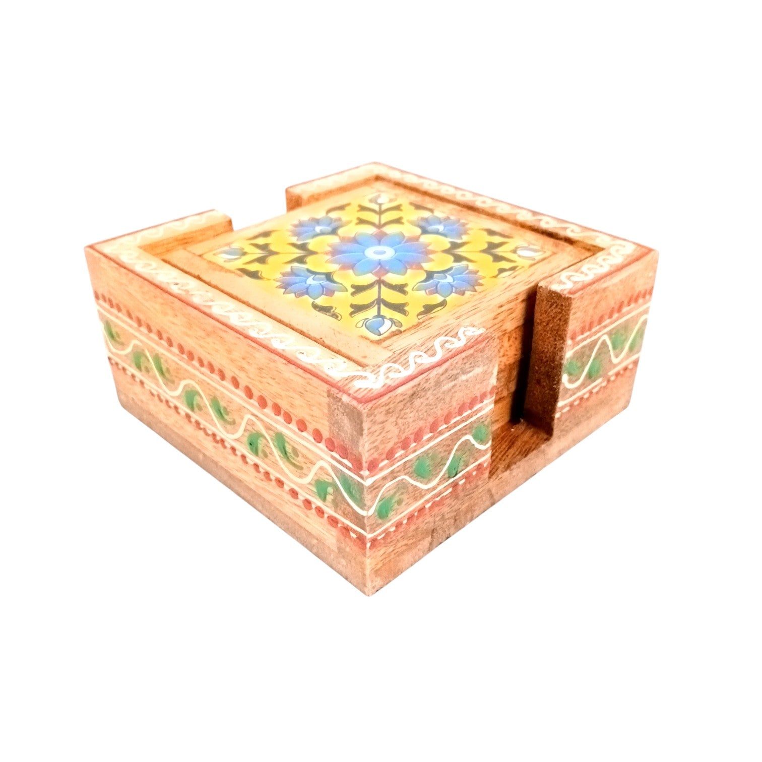 Wooden Tea Coaster Set | Handcrafted Tile Coasters for Tea, Coffee & Drinks | Wooden Table Coasters for Dining, Office, Kitchen & Home Decor - 4 Inch - Apkamart