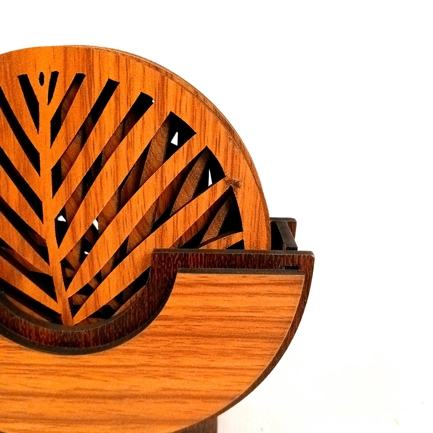 Tea Coasters | Wooden Coffee Coaster Set With Stand | Heat Pad | Dining Table Decor - For Kitchen, Tables, Hot Pots, Cups, Mugs - 5 Inch - Apkamart