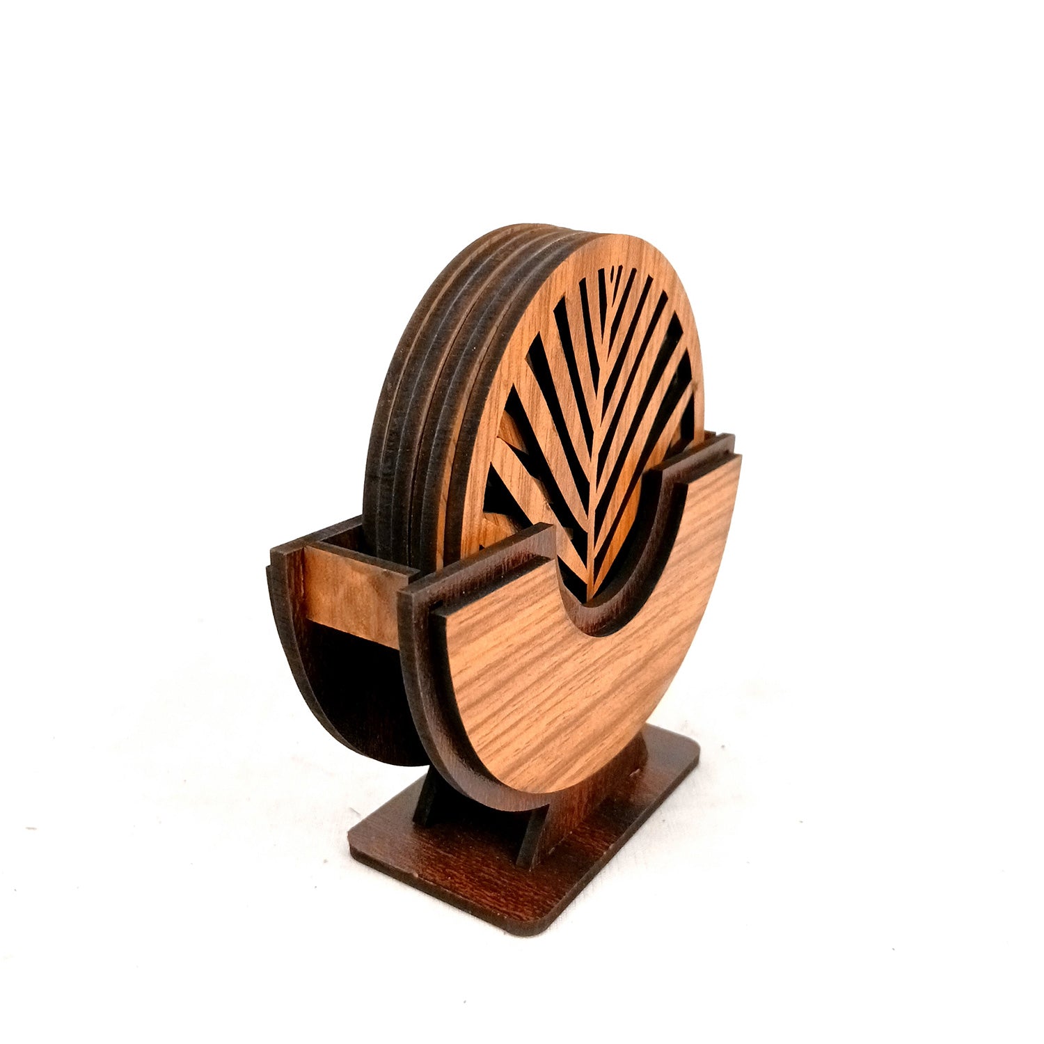 Tea Coasters | Wooden Coffee Coaster Set With Stand | Heat Pad | Dining Table Decor - For Kitchen, Tables, Hot Pots, Cups, Mugs - 5 Inch - Apkamart