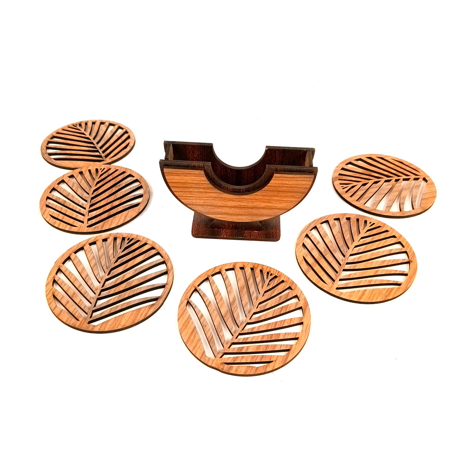 Tea Coasters | Wooden Coffee Coaster Set With Stand | Heat Pad | Dining Table Decor - For Kitchen, Tables, Hot Pots, Cups, Mugs - 5 Inch - Apkamart