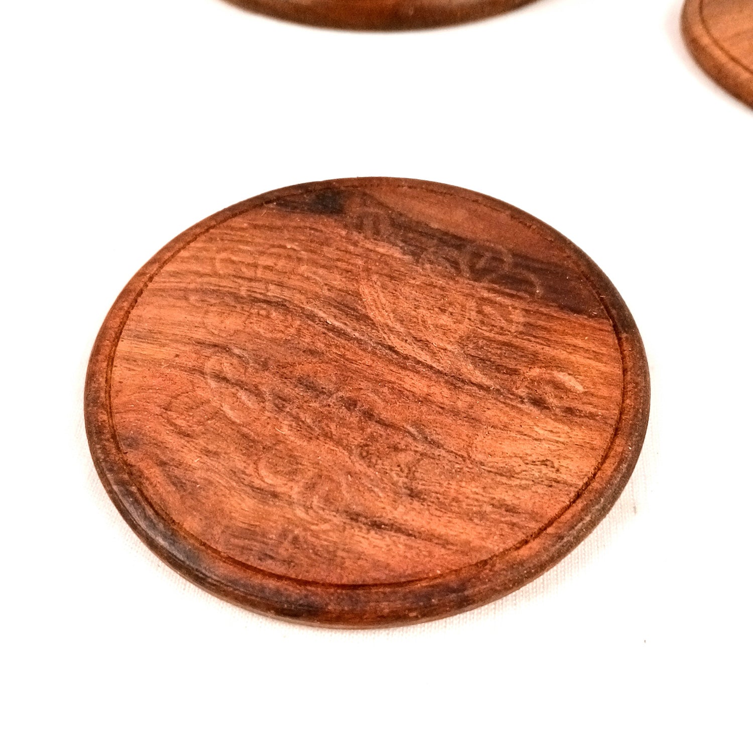 Tea Coasters | Wooden Coffee Coaster Set With Stand | Heat Pad | Dining Table Decor - For Kitchen, Bar, Tables, Hot Pots, Cups, Mugs - 4 Inch - Apkamart