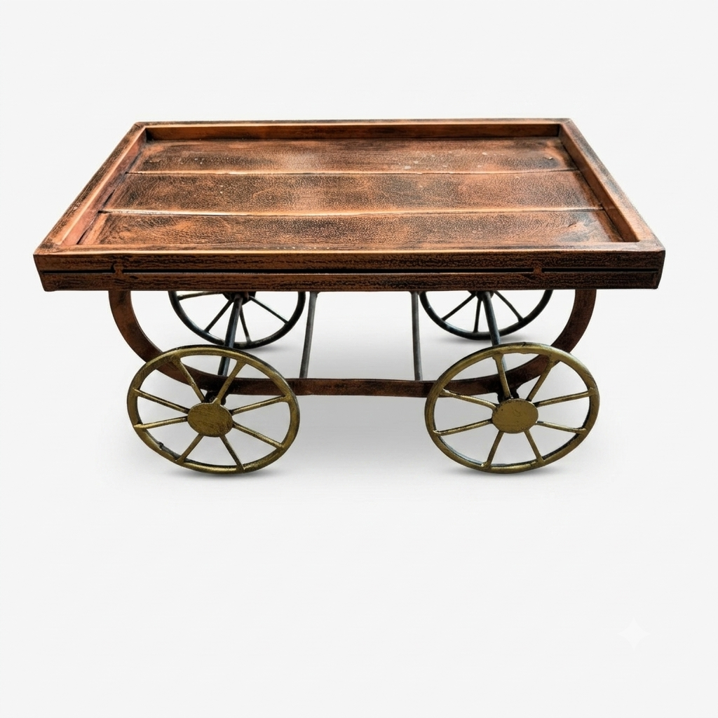 Thela Tray | Unique Serving Tray with Tyres for Snacks, Dry Fruits & Decor | Decorative Handcart Style Tray for Dining, Kitchen, Living Room & Gifting - 12 Inch - Apkamart #design_Design 1