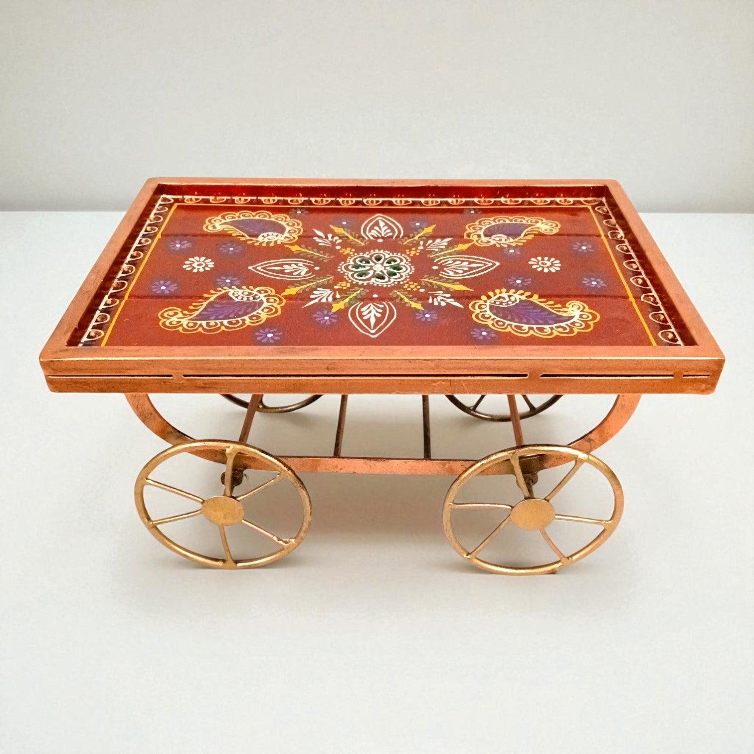 Thela Tray | Unique Serving Tray with Tyres for Snacks, Dry Fruits & Decor | Decorative Handcart Style Tray for Dining, Kitchen, Living Room & Gifting - 12 Inch - Apkamart
