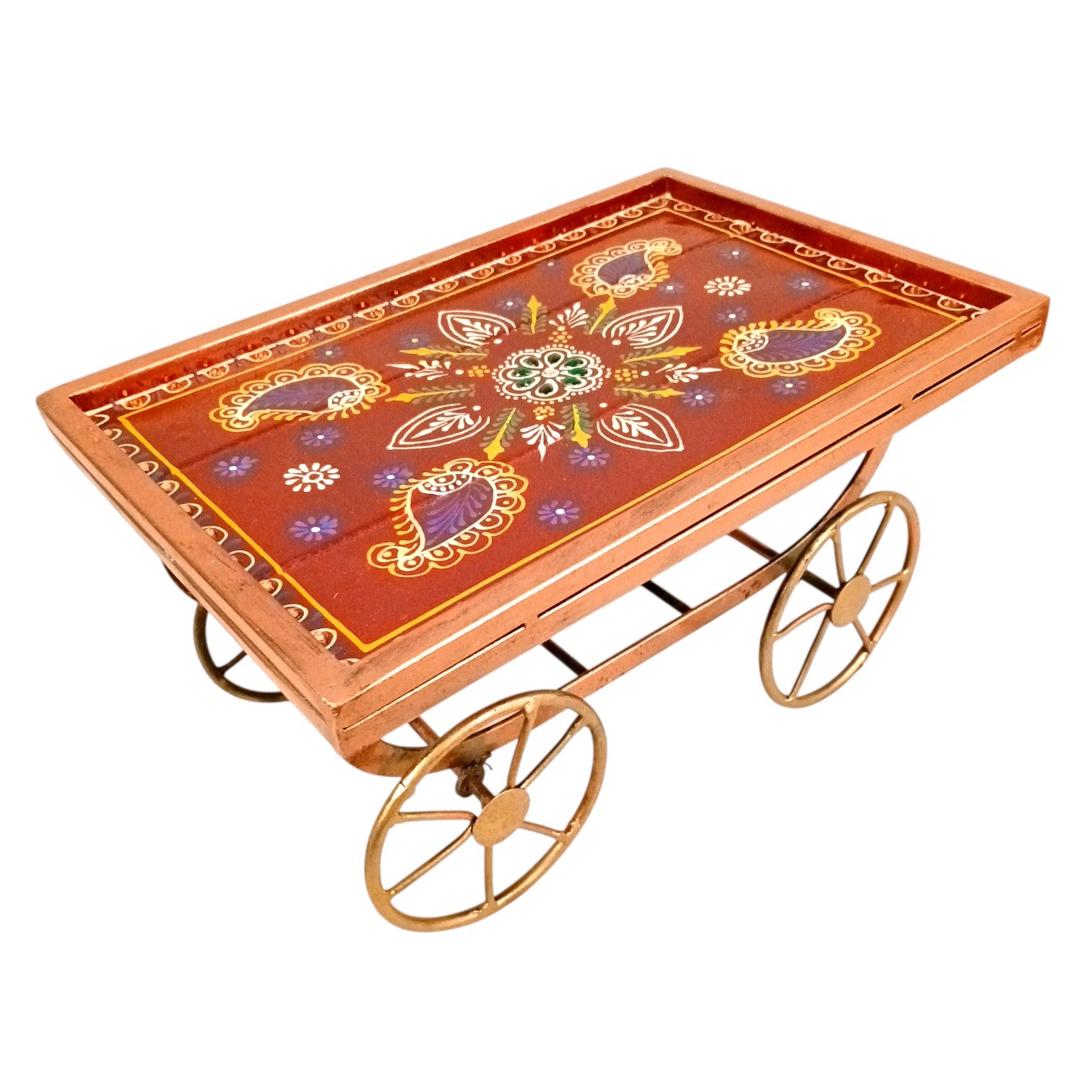 Thela Tray | Unique Serving Tray with Tyres for Snacks, Dry Fruits & Decor | Decorative Handcart Style Tray for Dining, Kitchen, Living Room & Gifting - 12 Inch - Apkamart