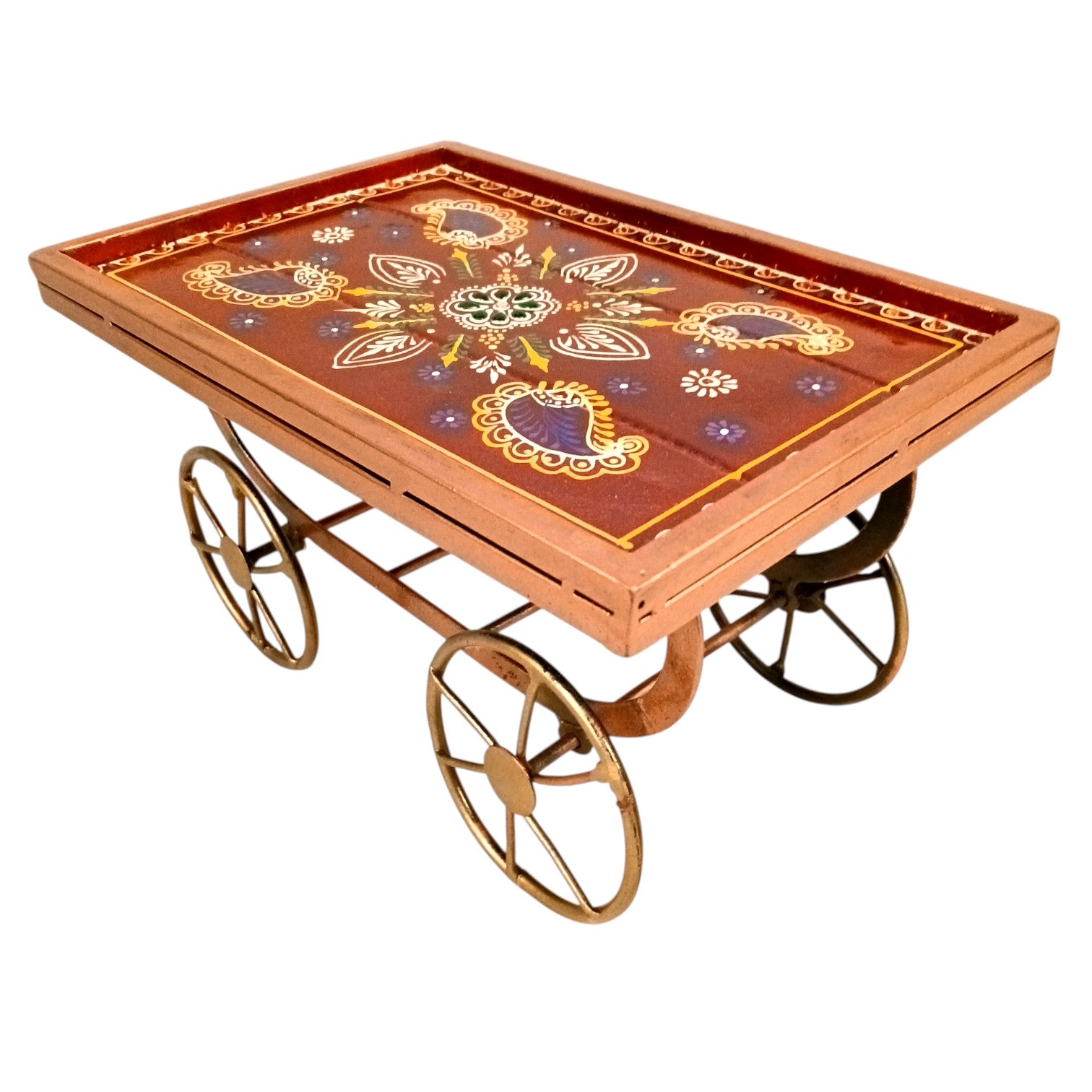 Thela Tray | Unique Serving Tray with Tyres for Snacks, Dry Fruits & Decor | Decorative Handcart Style Tray for Dining, Kitchen, Living Room & Gifting - 12 Inch - Apkamart