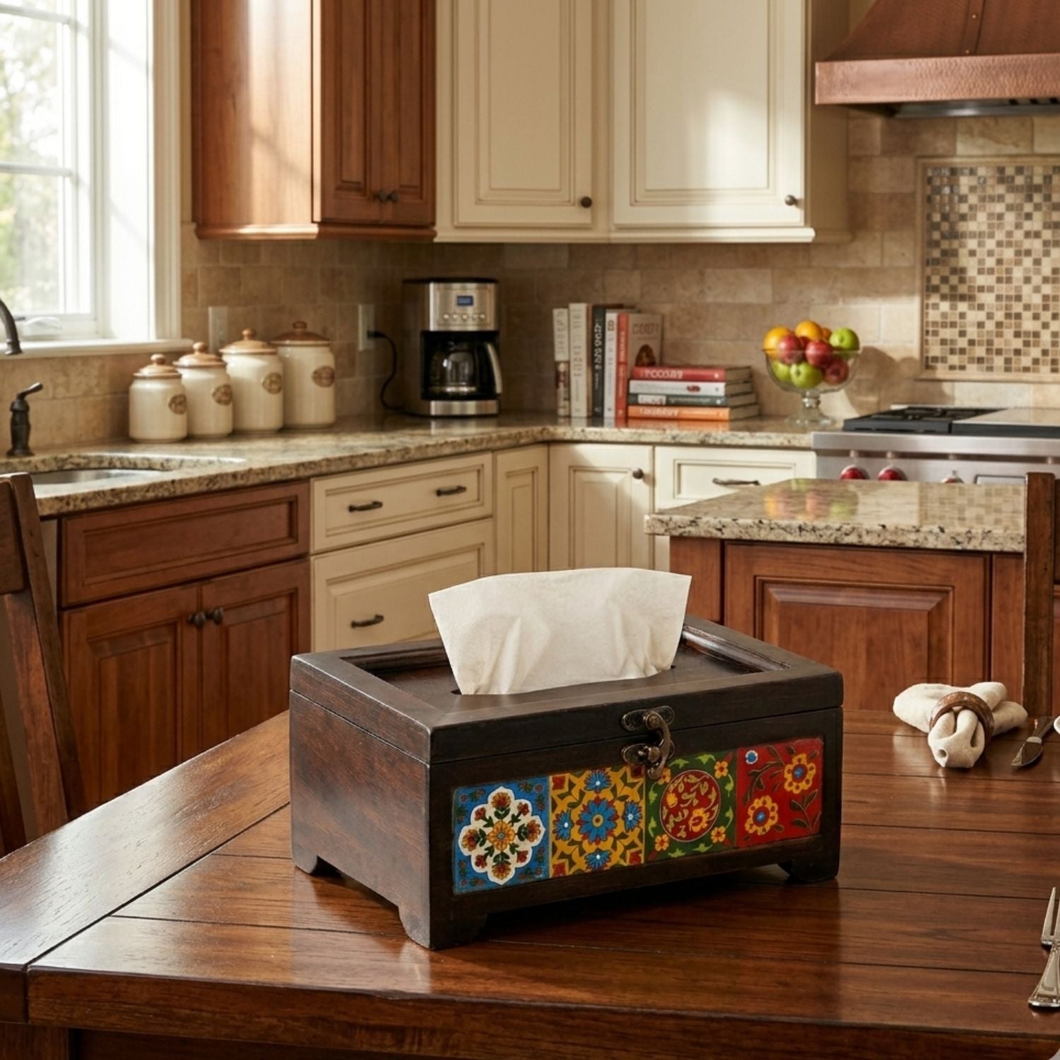 Wooden Tissue Holder for Dining Table, Living Room & Office - 4 Inch