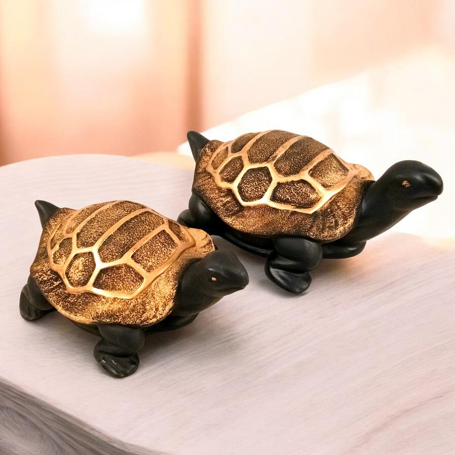 Tortoise Feng Shui Showpiece Set | Lucky Tortoise Statue for Vastu & Home Décor | Decorative Animal Figurine for Living Room, Office Table & Gifting - (Set of 2) - Apkamart