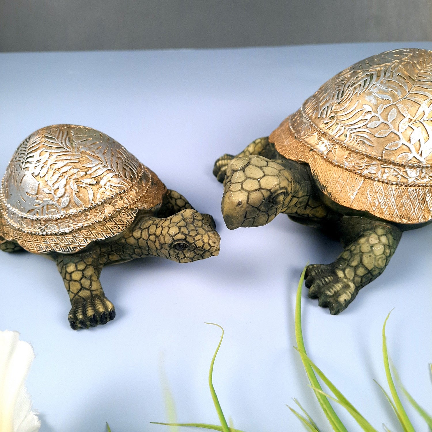 Fengshui Turtle Pair Showpiece Set for Good Luck | Tortoise Figurines for Positive Energy - For Home Decor, Living Room, Office & Gift - Pack of 2 - Apkamart