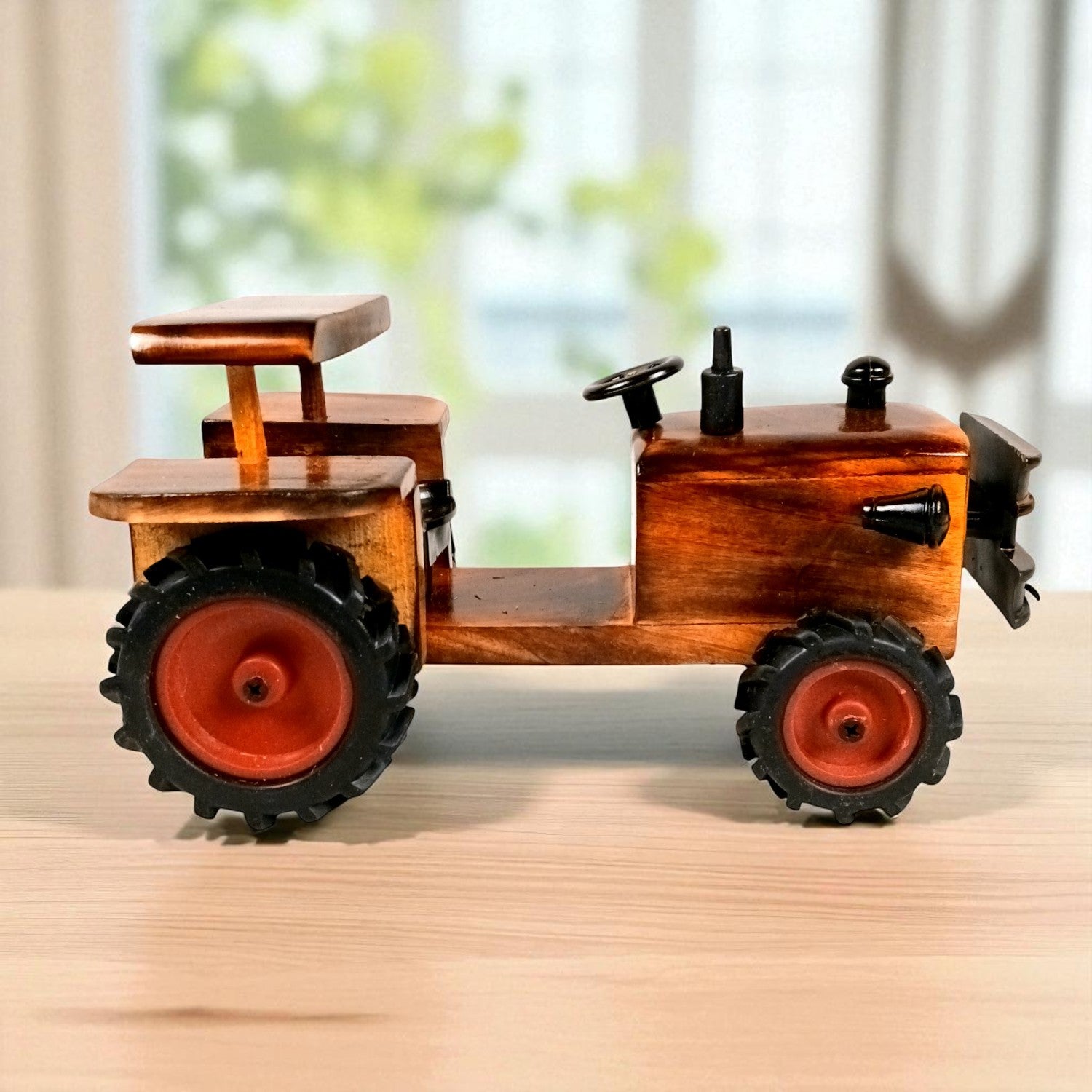 Wooden Tractor Showpiece | Movable Tractor Toy - for Kids, Home Decor, Living Room, Shelf & Gifts - 10 Inch - Apkamart