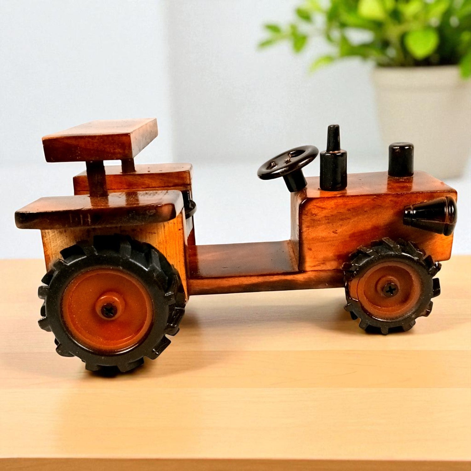 Wooden Tractor Showpiece | Movable Tractor Toy - for Kids, Home Decor, Living Room, Shelf & Gifts - 8 Inch - Apkamart