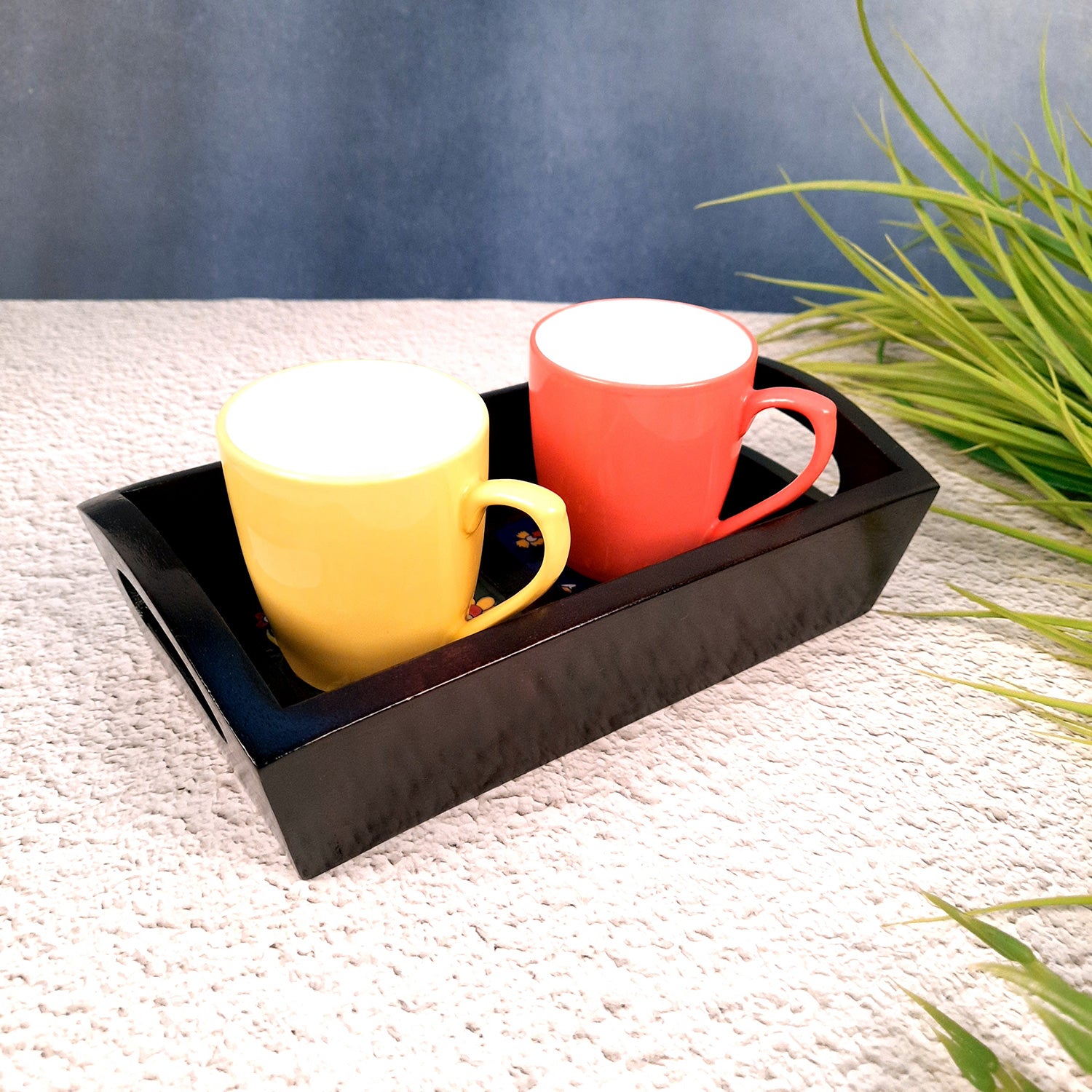 Serving Tray With Ceramic Tiles | Tea & Snacks Serving Platter Wooden - for Home, Dining Table, Kitchen Decor & Gifts - 9 Inch - Apkamart