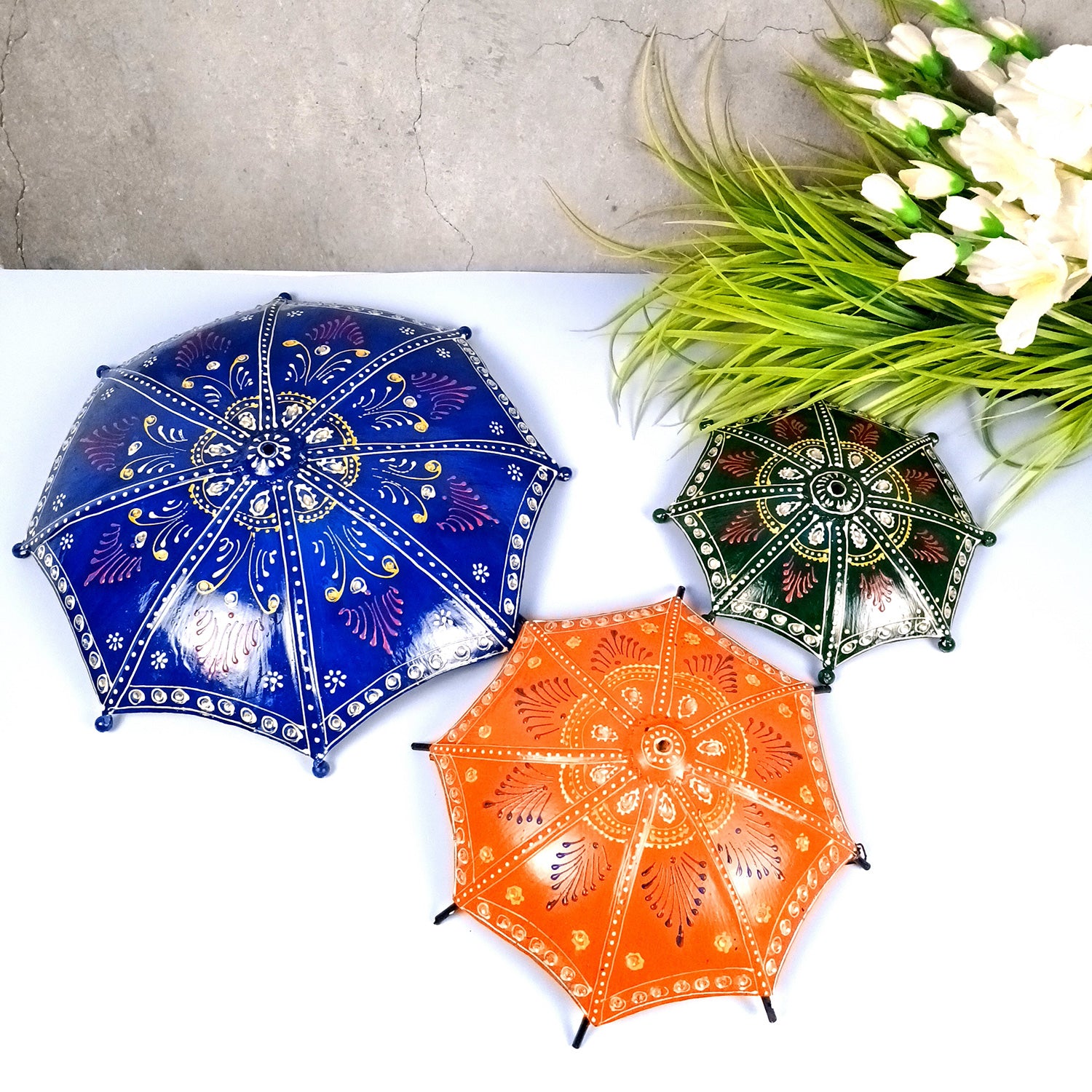 Umbrella Wall Hanging | Metal Wall Decor With Rustic Finish - For Home, Living Room, Balcony, Hotel, Resorts, Restaurants Decor - (Pack of 3) - Apkamart #Style_Design 1