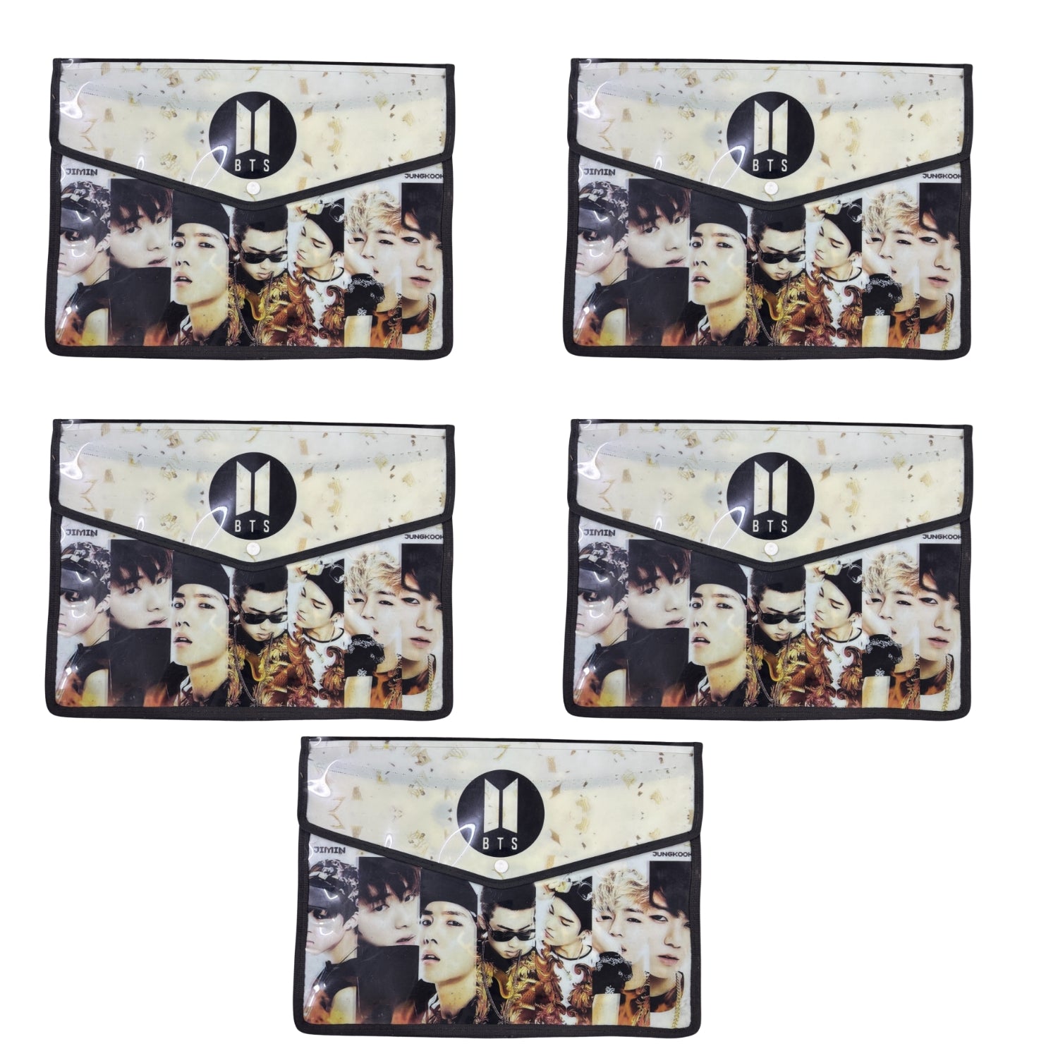 BTS Design File Storage Folder | Durable File Folder Organizer for Documents | Files for Students & Office Use | Lightweight Document File with Button Closure - Apkamart #Style_Pack Of 5
