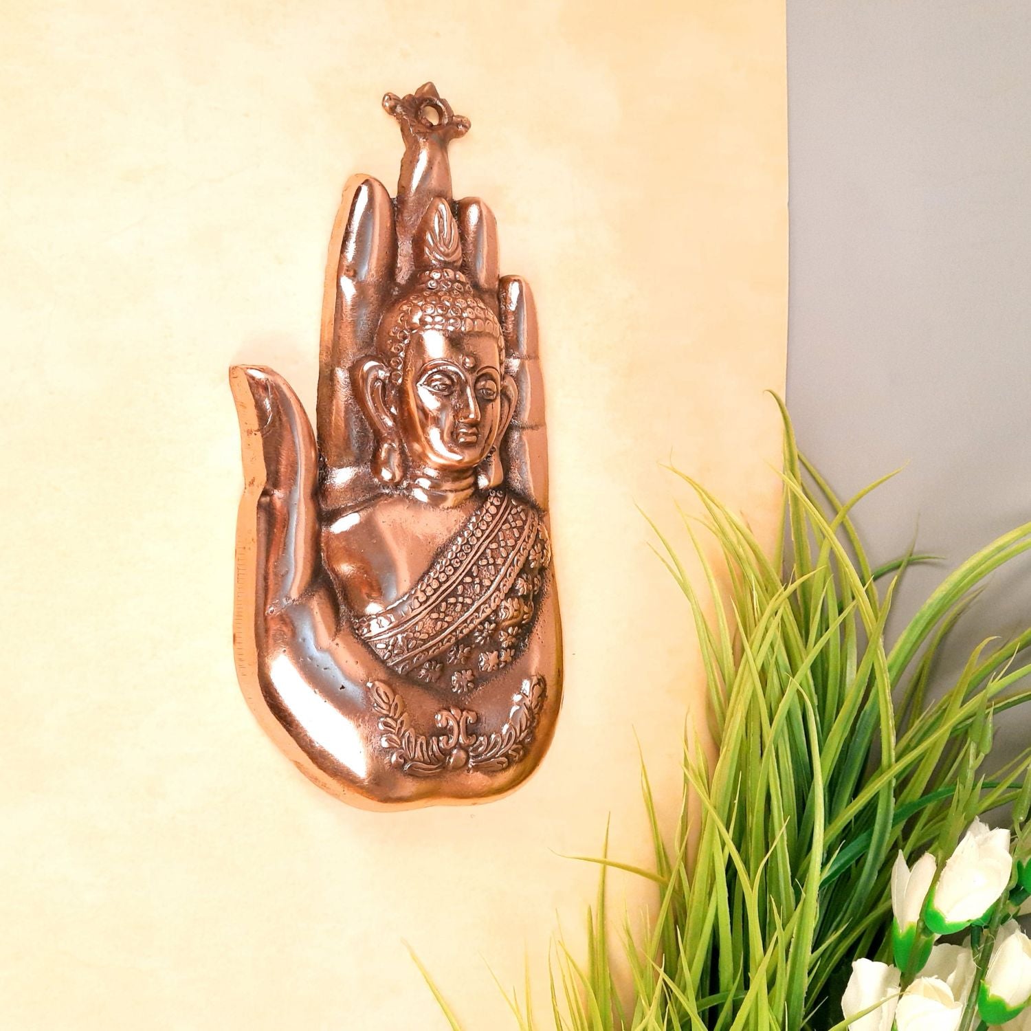 Buddha Wall Hanging Showpiece | Palm Buddha Wall Decor | Gautam Buddha Statue Wall Hanging - For Home & Wall Decor | Living Room, Office Decor & Gifts - 11 Inch - Apkamart