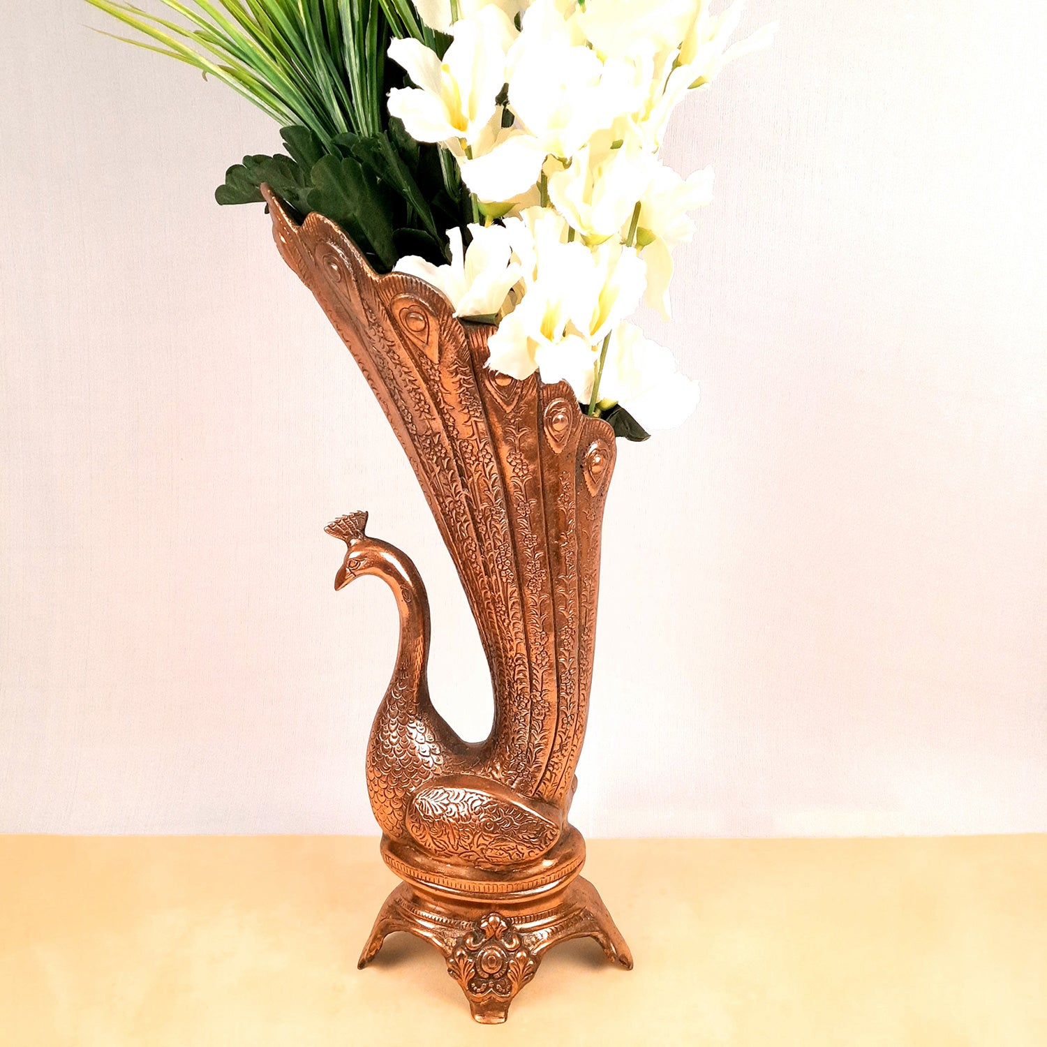 Flower Vase Big | Flower Pot for Corners - Metal With Peacock Design | Floor Vase - For Home, Living Room, Entrance, Office & Hall Decoration | House Warming & Festival Gift - 20 Inch - Apkamart