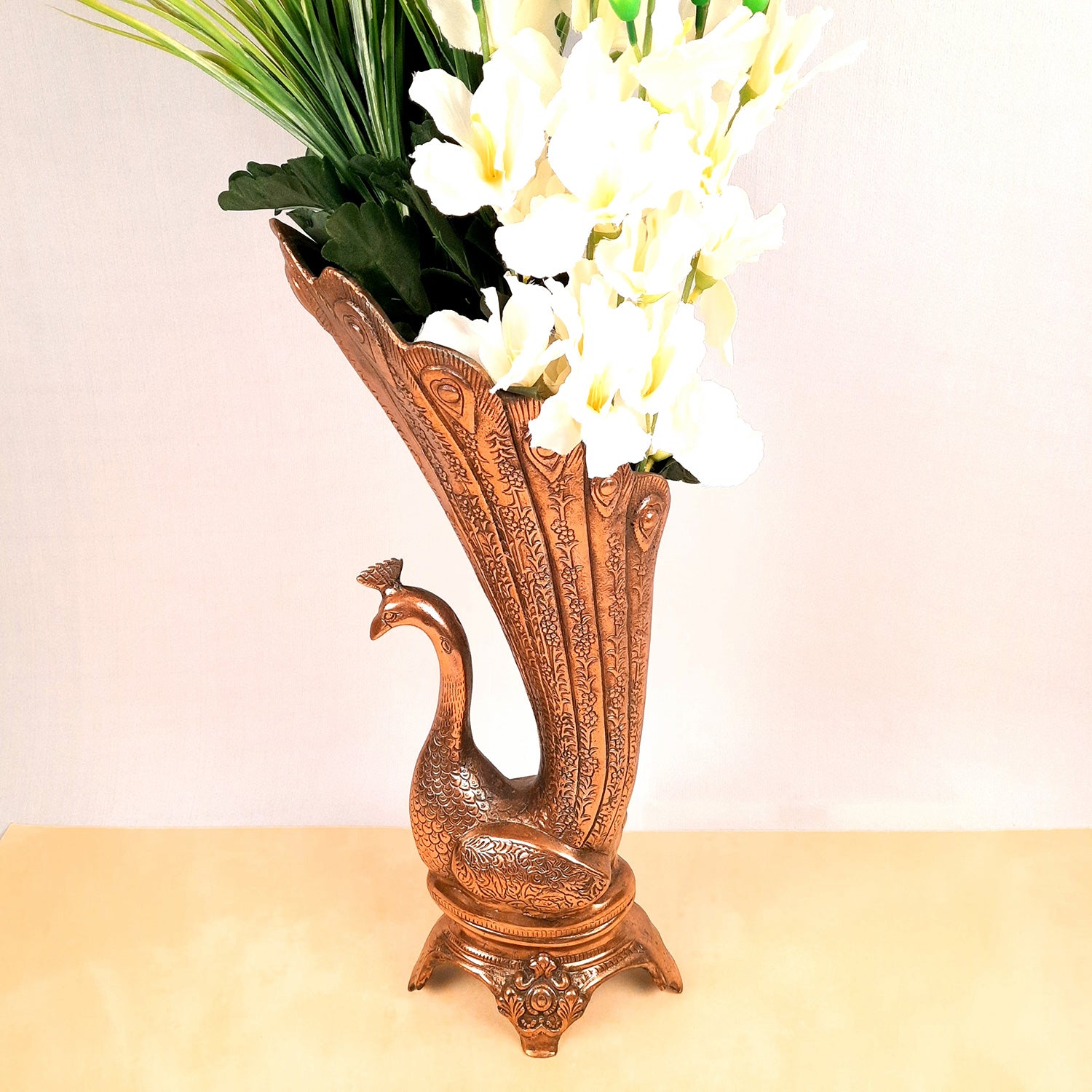Flower Vase Big | Flower Pot for Corners - Metal With Peacock Design | Floor Vase - For Home, Living Room, Entrance, Office & Hall Decoration | House Warming & Festival Gift - 20 Inch - Apkamart