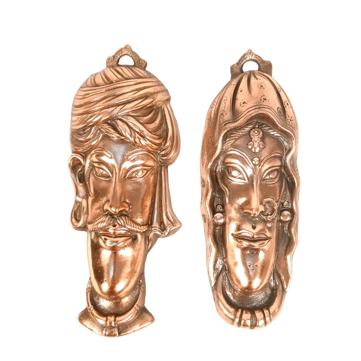 Village Couple Face Wall Hanging Set | Wall Hanging Showpiece for Home Decoration | Decorative Metal Wall Hangings for Living Room, Bedroom, Art Decor - 11 Inch (Set Of 2) - Apkamart