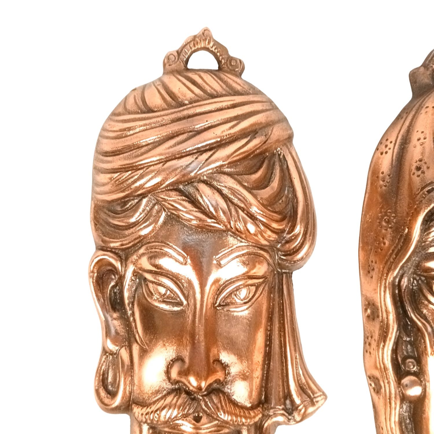 Village Couple Face Wall Hanging Set | Wall Hanging Showpiece for Home Decoration | Decorative Metal Wall Hangings for Living Room, Bedroom, Art Decor - 11 Inch (Set Of 2) - Apkamart