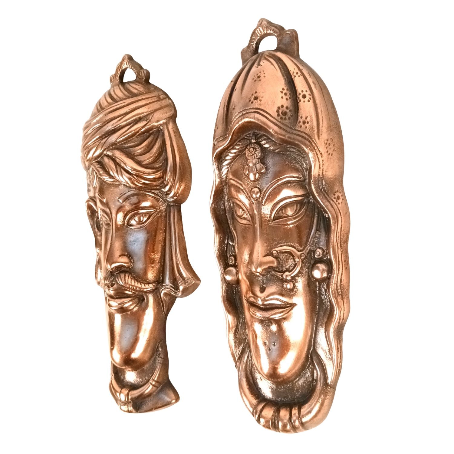 Village Couple Face Wall Hanging Set | Wall Hanging Showpiece for Home Decoration | Decorative Metal Wall Hangings for Living Room, Bedroom, Art Decor - 11 Inch (Set Of 2) - Apkamart