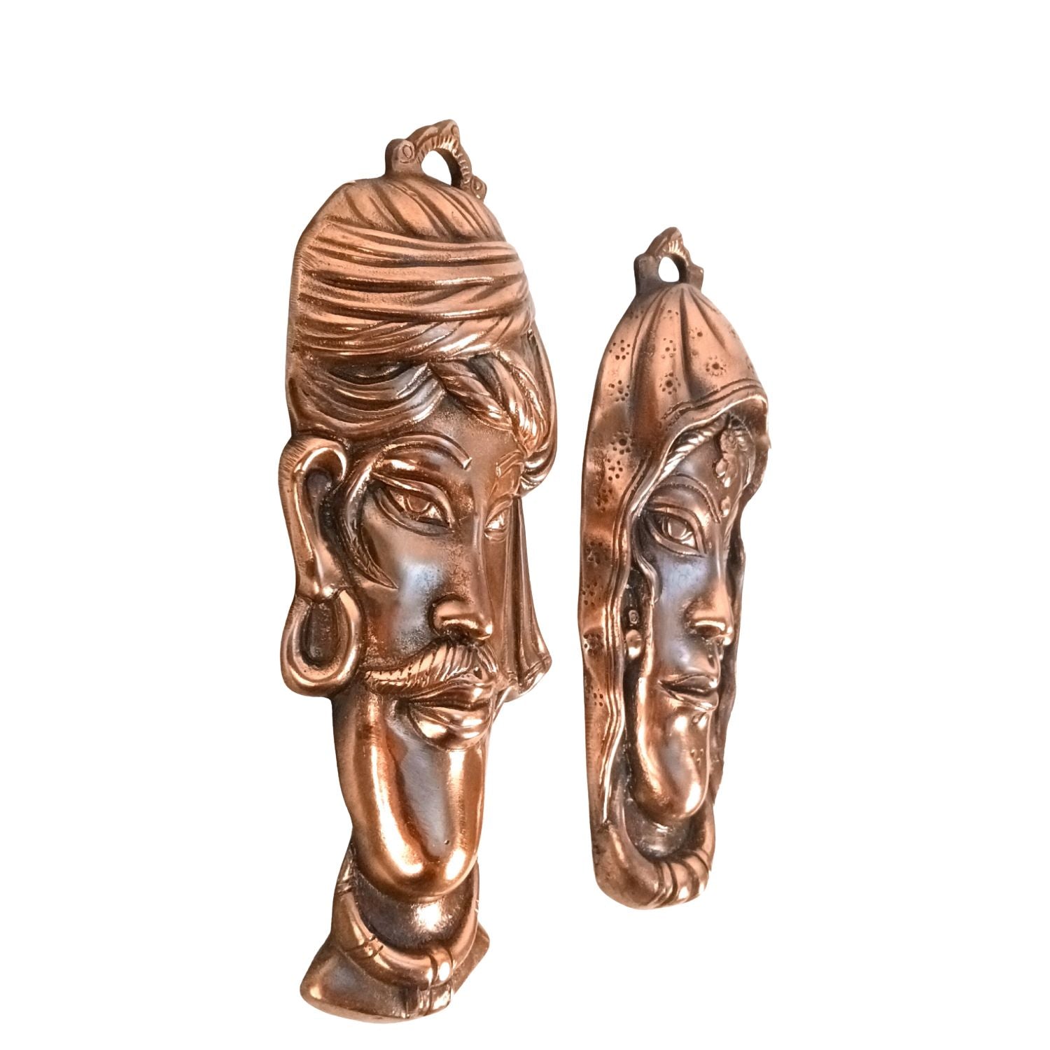Village Couple Face Wall Hanging Set | Wall Hanging Showpiece for Home Decoration | Decorative Metal Wall Hangings for Living Room, Bedroom, Art Decor - 11 Inch (Set Of 2) - Apkamart