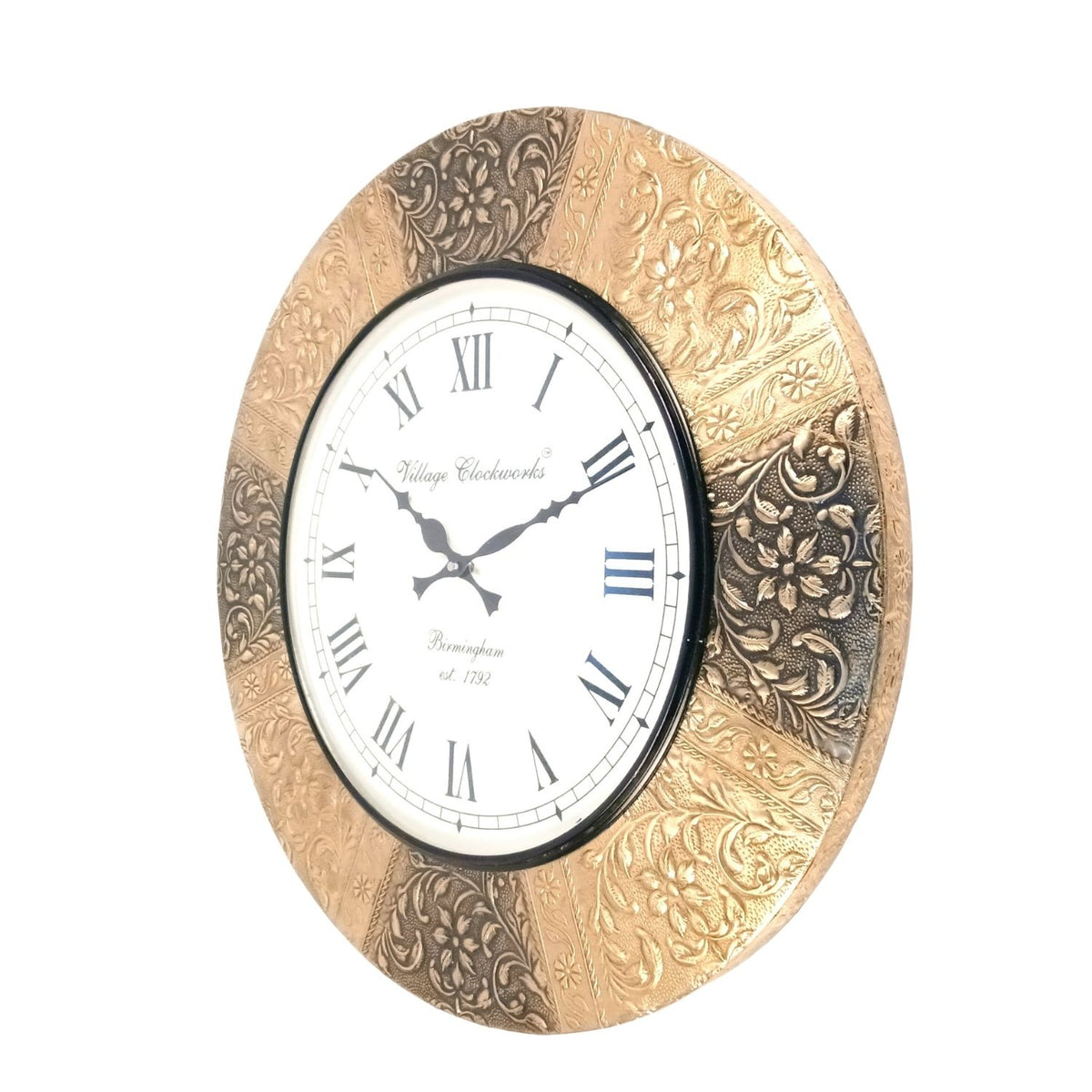 Vintage Roman Numeral Wall Clock, Golden Balck Wood Finish – Apkamart