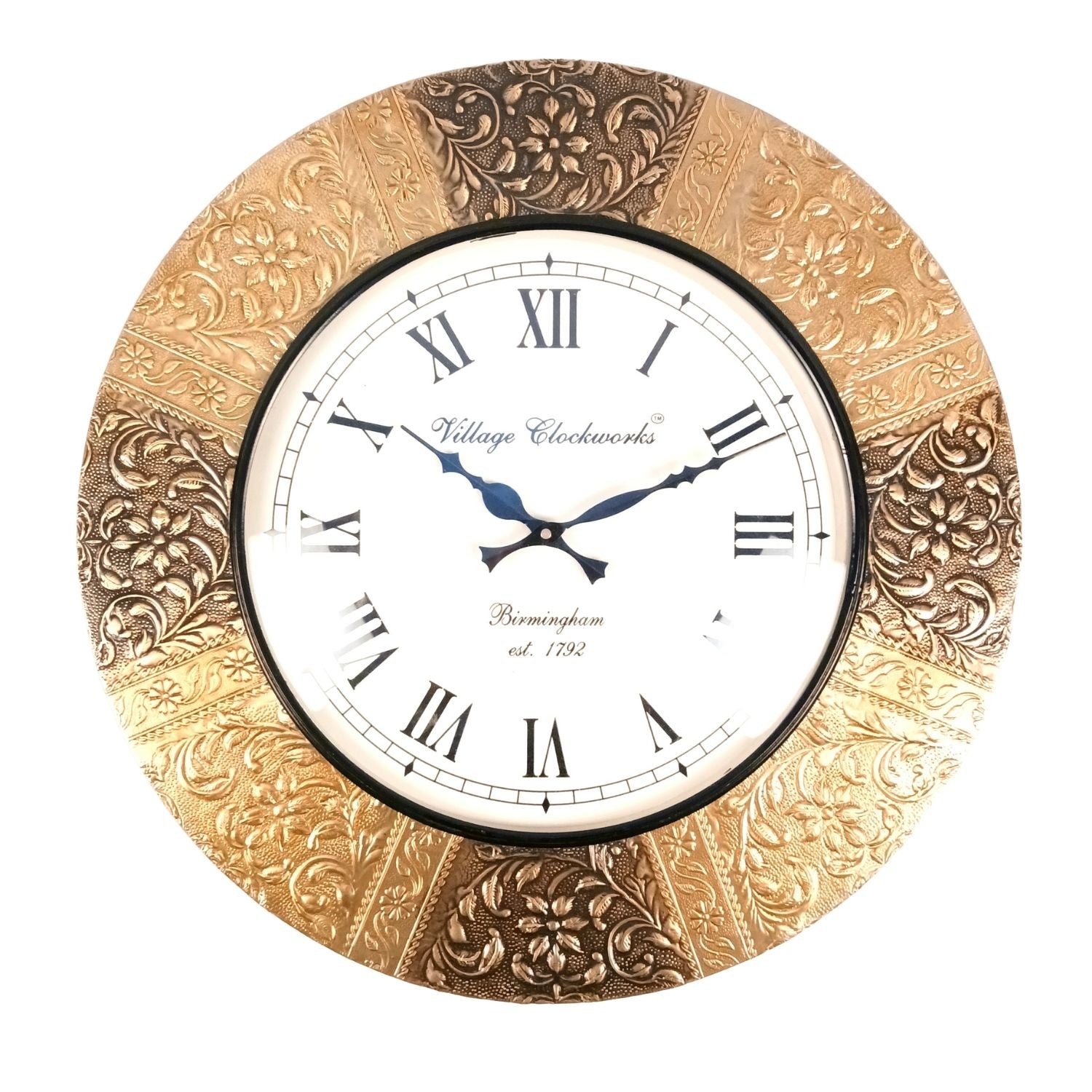 Vintage Roman Numeral Wall Clock, Black & Golden Wood Finish – 18 Inch
