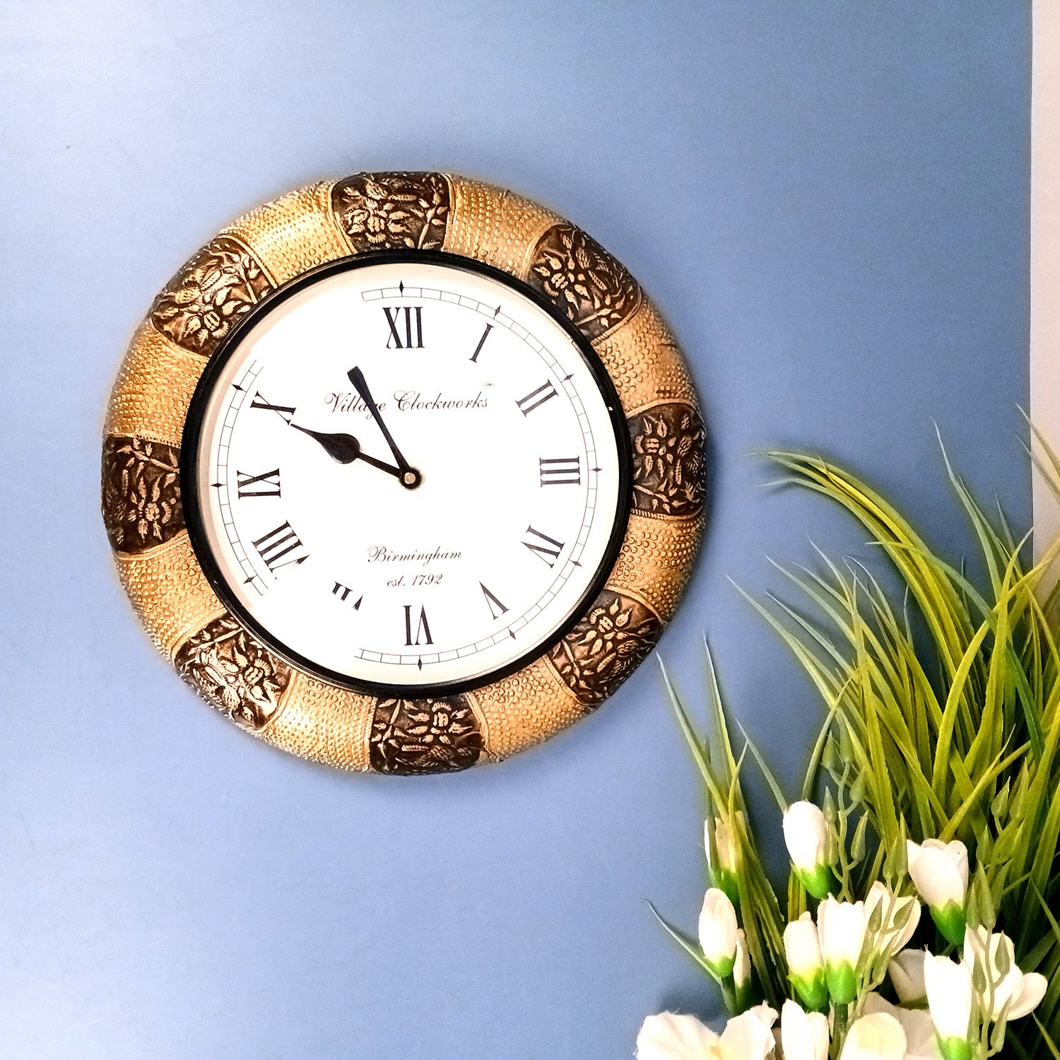 Wall Clock Vintage for Living Room | Wall Mount Clock With Premium Wood Finish & Brass Work - For Home, Office, Bedroom, Hall Decor | Wedding & Housewarming Gift - 12 Inch - Apkamart