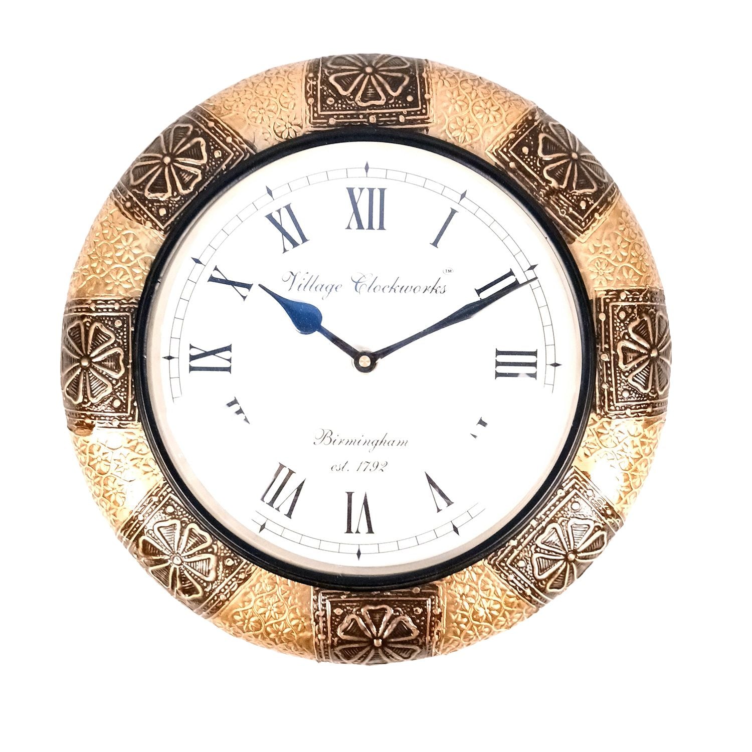 Wall Clock Wooden | Hanging Analogue Clock With Antique Brass Work - For Home, Living Room, Bedroom, Office & Hall Decoration | Wedding & Housewarming Gift - 12 Inch - Apkamart