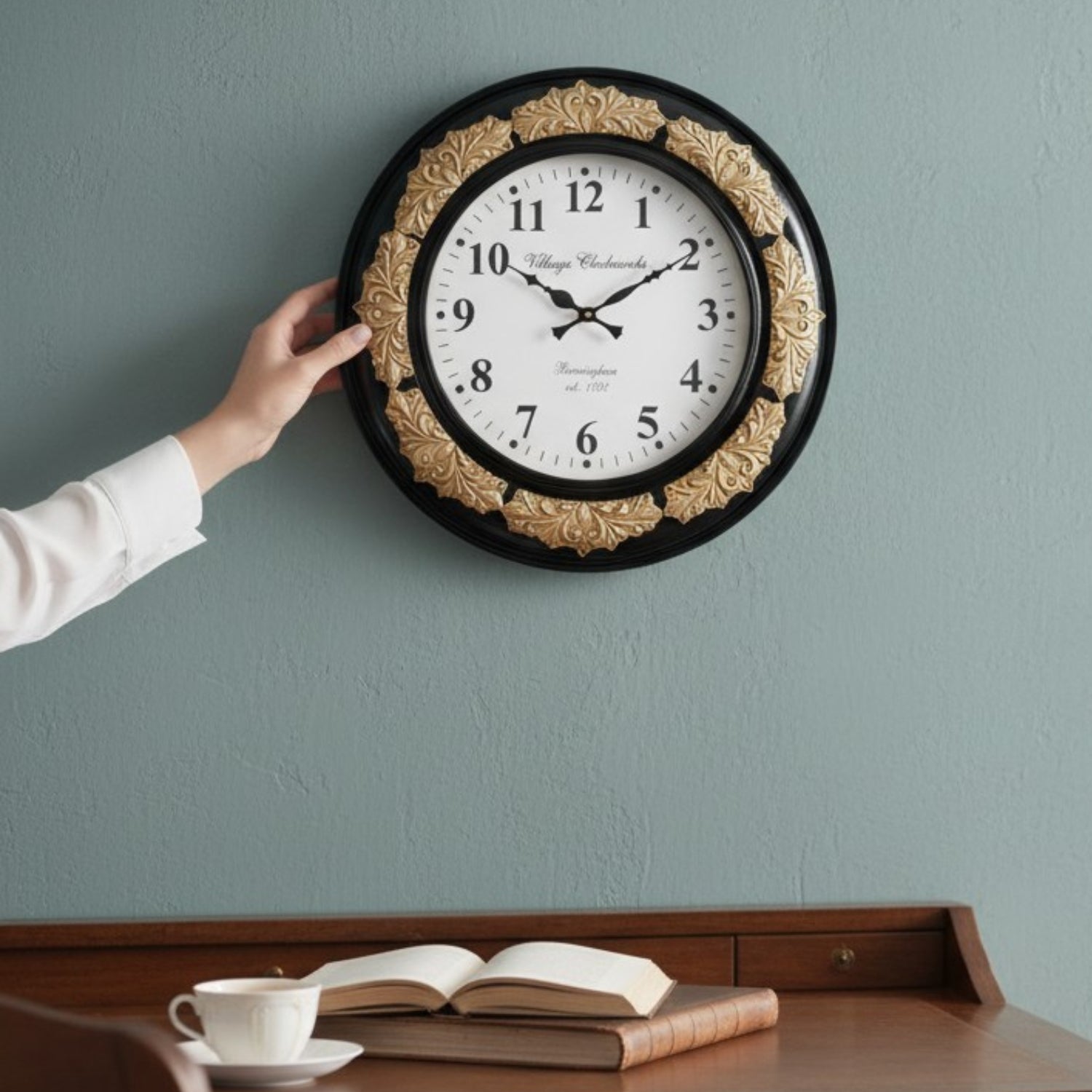 Designer Wall Clock for Living Room Bedroom & Office | Analog Decorative Wall Clock | Modern Home Decor Wooden Clock | Easy Read Display | Housewarming Gift - 18 Inch - Apkamart