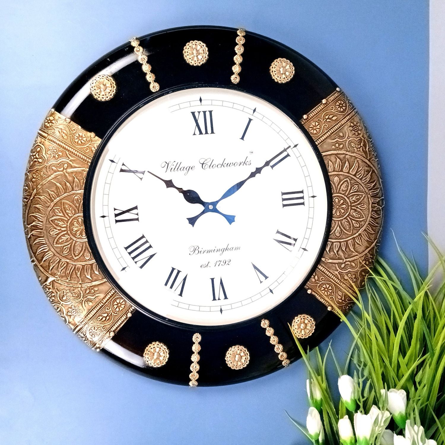 Wall Clock Wooden | Antique Clock With Premium Wood Finish & Brass Work - For Home, Living Room, Bedroom, Office & Hall Decoration | Wedding & Housewarming Gift - 18 Inch - Apkamart #Style_Design 1