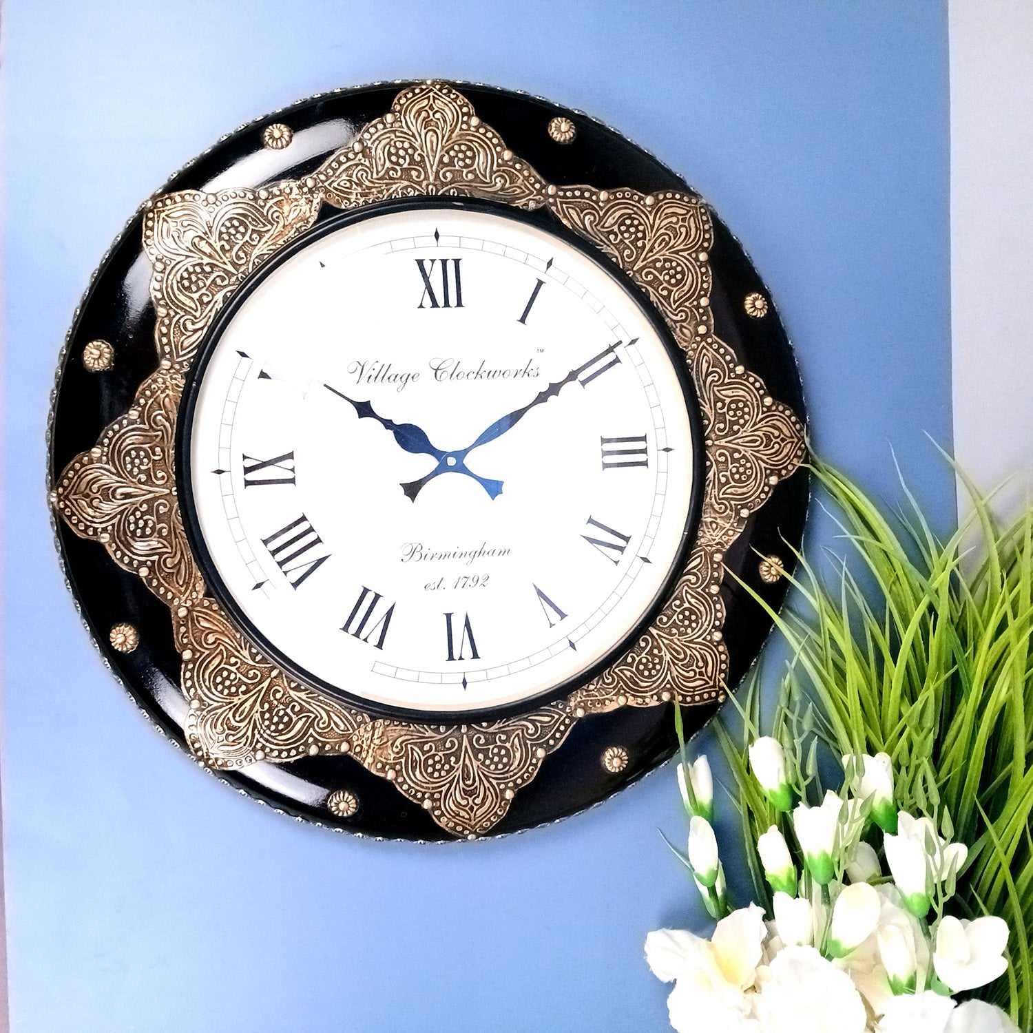 Wall Clock Vintage for Living Room | Wall Mount Clock With Premium Wood Finish & Brass Work - For Home, Office, Bedroom, Hall Decor | Wedding & Housewarming Gift - 18 Inch - Apkamart #Style_Design 1