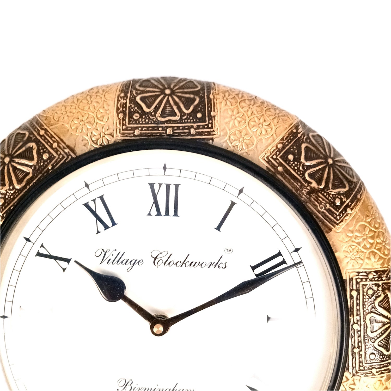 Wall Clock Wooden | Hanging Analogue Clock With Antique Brass Work - For Home, Living Room, Bedroom, Office & Hall Decoration | Wedding & Housewarming Gift - 12 Inch - Apkamart