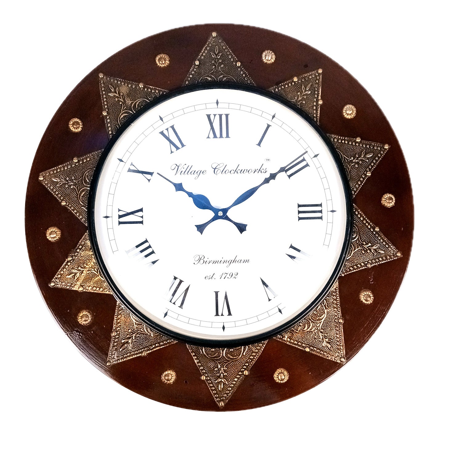 Wall Clock Wooden | Wall Mount Analogue Clock With Premium Wood Finish & Brass Work - For Home, Living Room, Bedroom, Hall Decor | Wedding & Housewarming Gift - 18 Inch - Apkamart #Style_Design 1