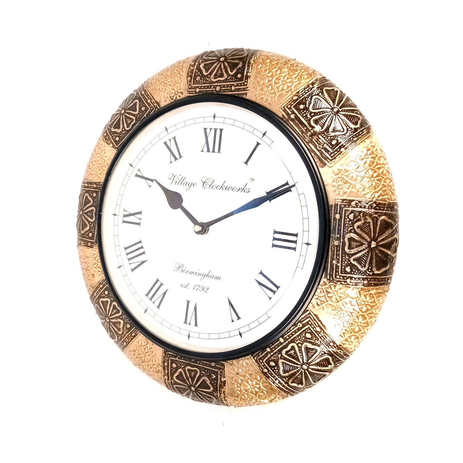 Wall Clock Wooden | Hanging Analogue Clock With Antique Brass Work - For Home, Living Room, Bedroom, Office & Hall Decoration | Wedding & Housewarming Gift - 12 Inch - Apkamart