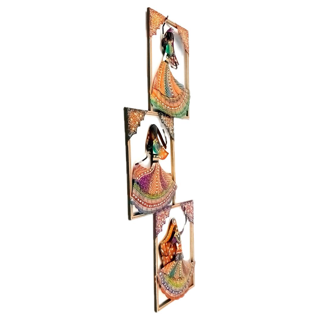 Dancing Ladies Wall Hanging - Jharokha Design | Metal Wall Art With Vibrant Hand Painting - For Home, Big Walls, Living Room, Large Spaces & Gifts - 44 Inch - Apkamart