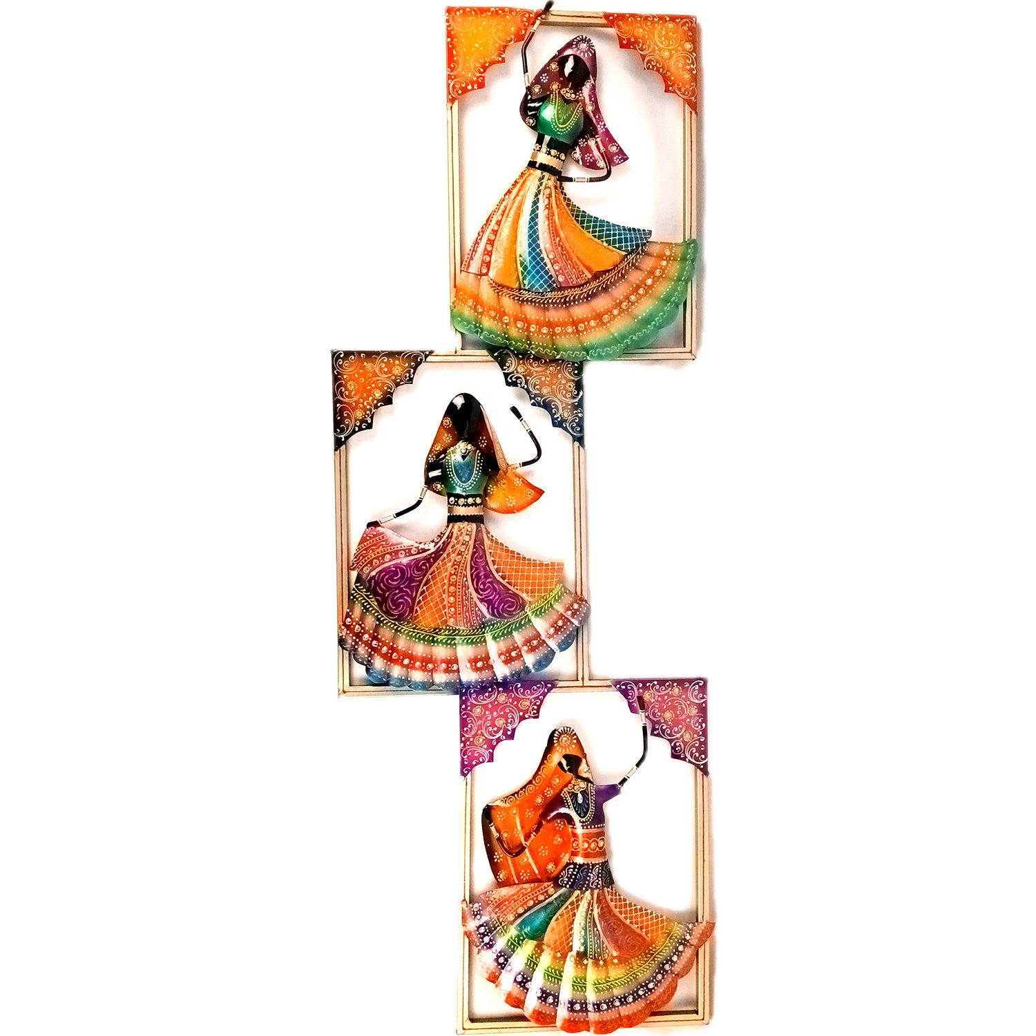 Dancing Ladies Wall Hanging - Jharokha Design | Metal Wall Art With Vibrant Hand Painting - For Home, Big Walls, Living Room, Large Spaces & Gifts - 44 Inch - Apkamart